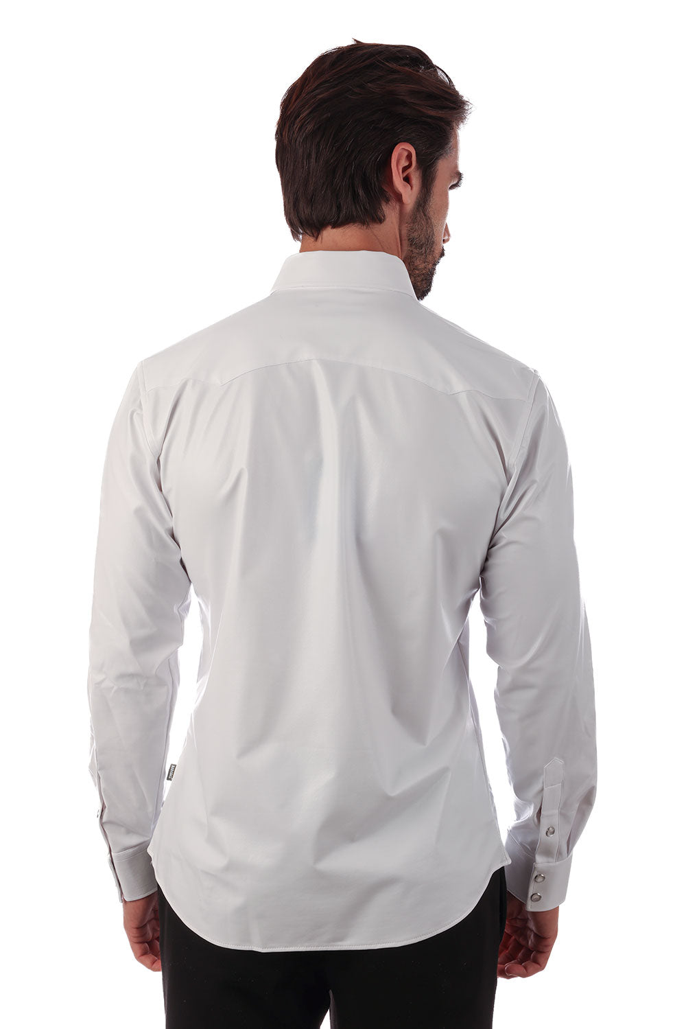 BARABAS Men's Shiny Metallic Stretch Long Sleeve Shirts 3B28 White