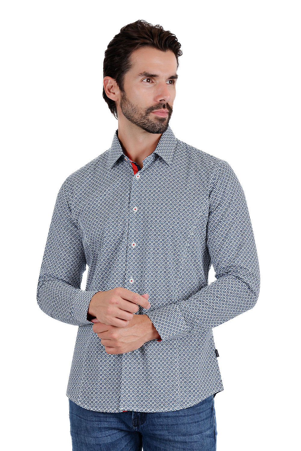 BARABAS Men's Floral Circular Print Long Sleeve Shirts 3B359 Multicolor