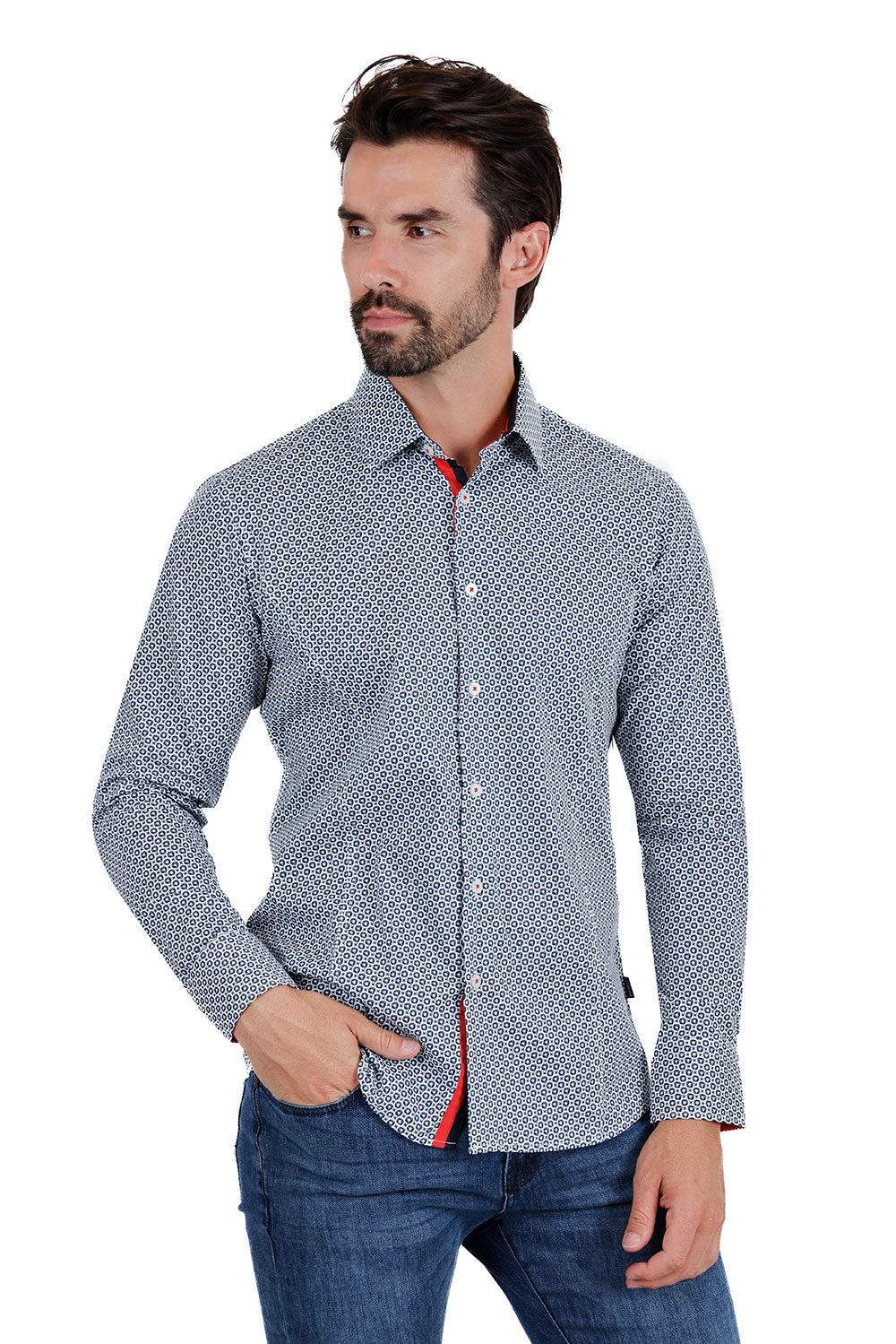 BARABAS Men's Floral Circular Print Long Sleeve Shirts 3B359 Multicolor