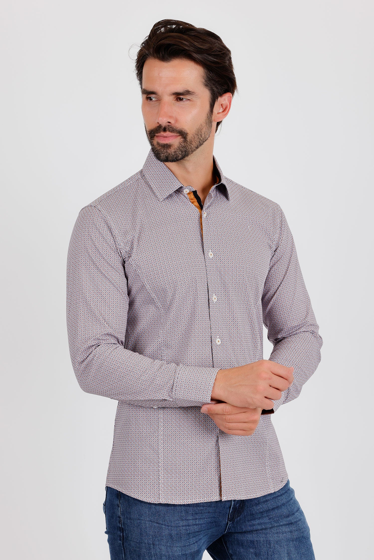 BARABAS Men's Printed Geometric Cotton Long Sleeve Shirts 3B363