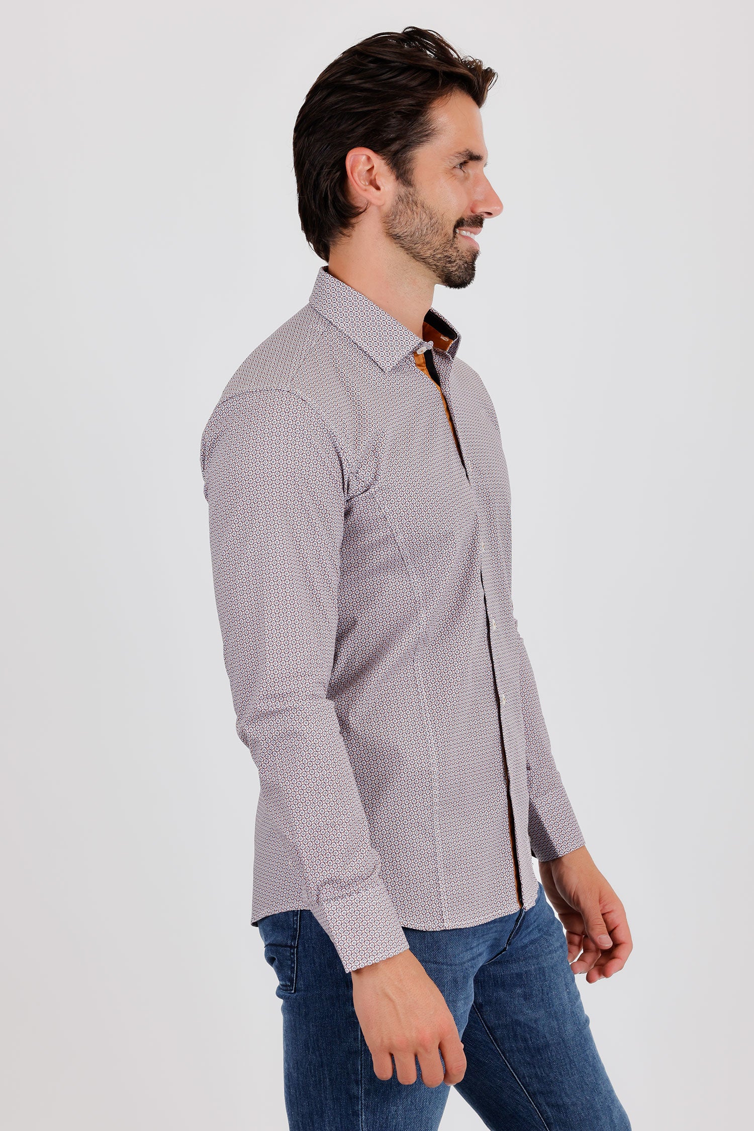 BARABAS Men's Printed Geometric Cotton Long Sleeve Shirts 3B363