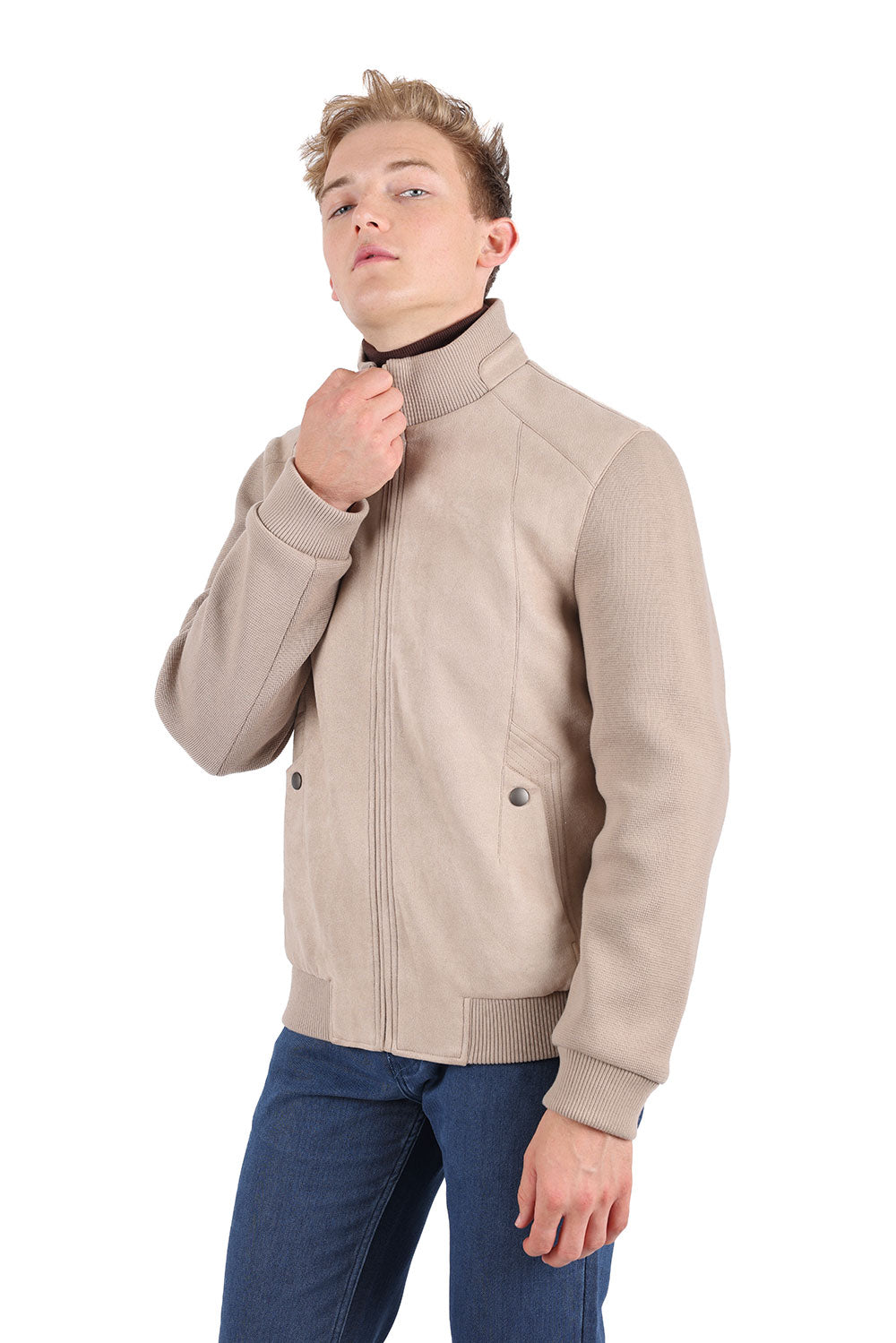 Barabas Men's Velvet Warm Bomber Varsity Jacket 3BH82 Sand
