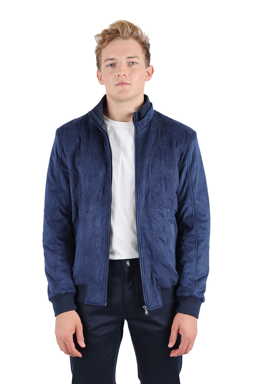 Barabas Men's Velvet Warm Bomber Varsity Jacket 3BH85 Navy