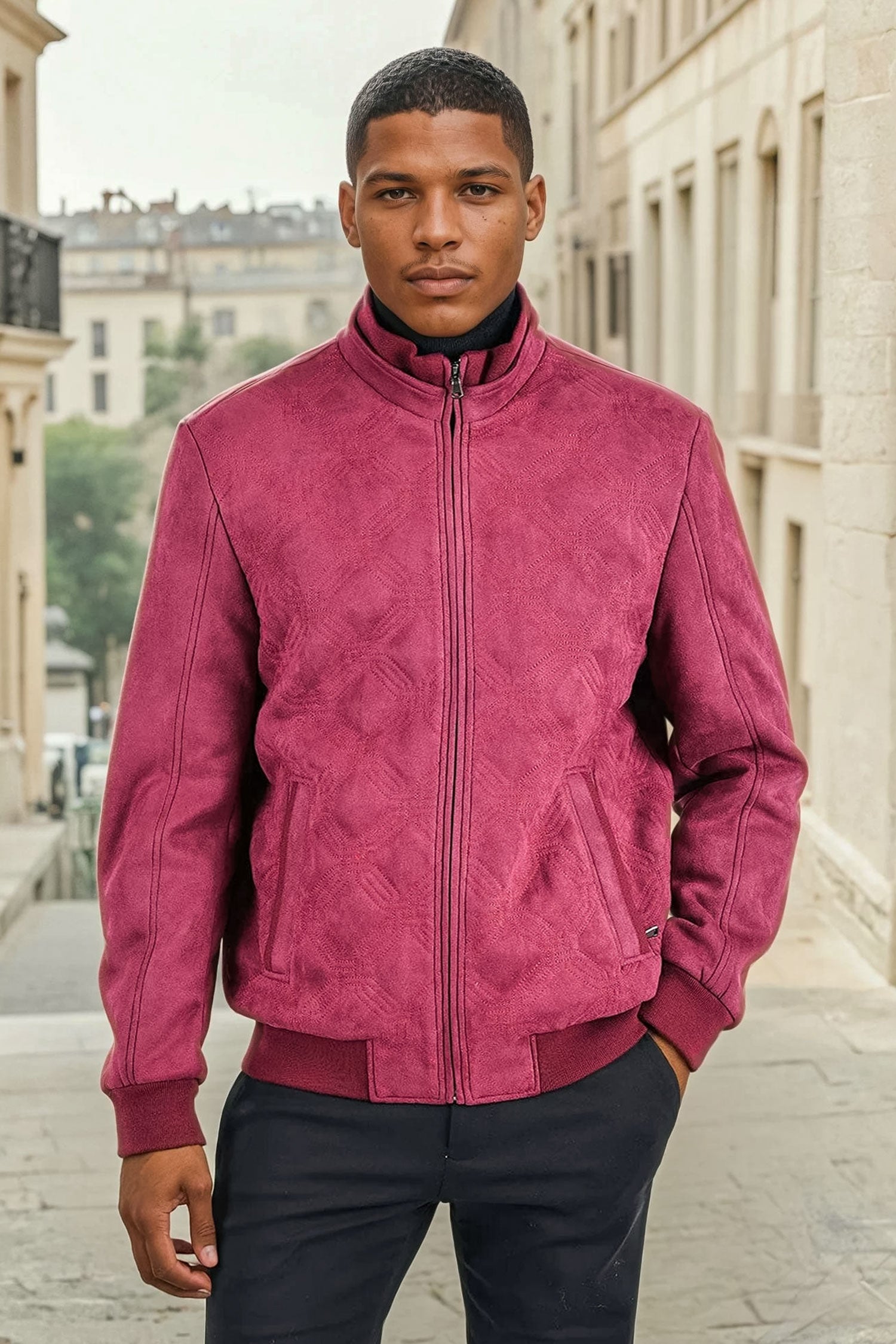 Barabas Men's Velvet Warm Bomber Varsity Jacket 3BH85 Purple