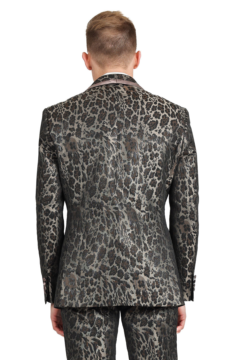 BARABAS Men's Metallic Leopard Animal Printed Shawl Lapel Blazer 3BL01Chocolate
