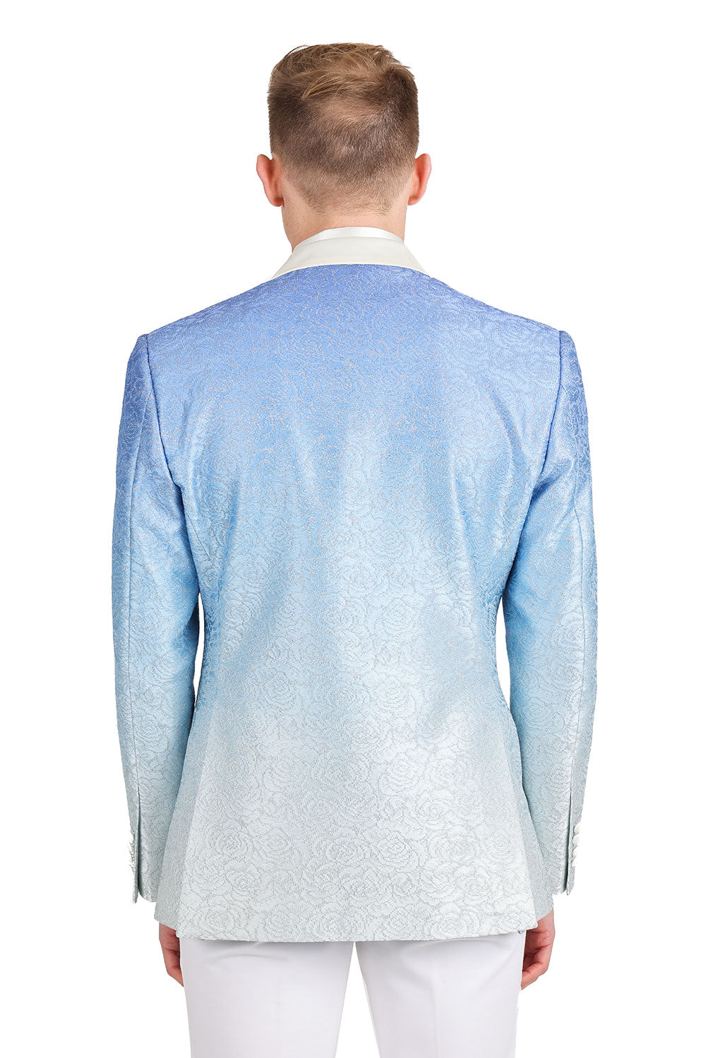 BARABAS Men's Two-Tone Floral Pattern Design Notched Blazer 3BL02 Blue