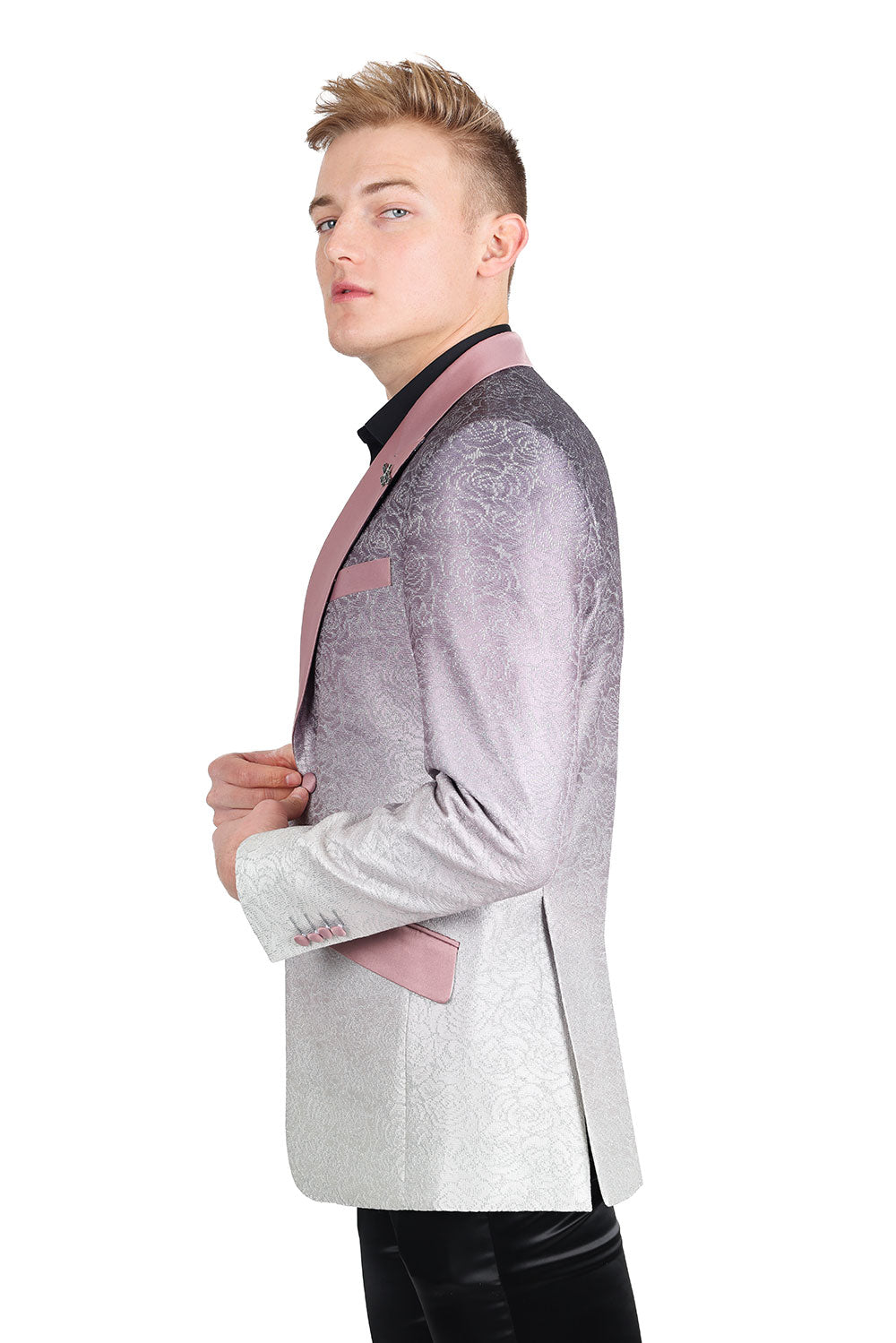 BARABAS Men's Two-Tone Floral Pattern Design Notched Blazer 3BL02 Bone