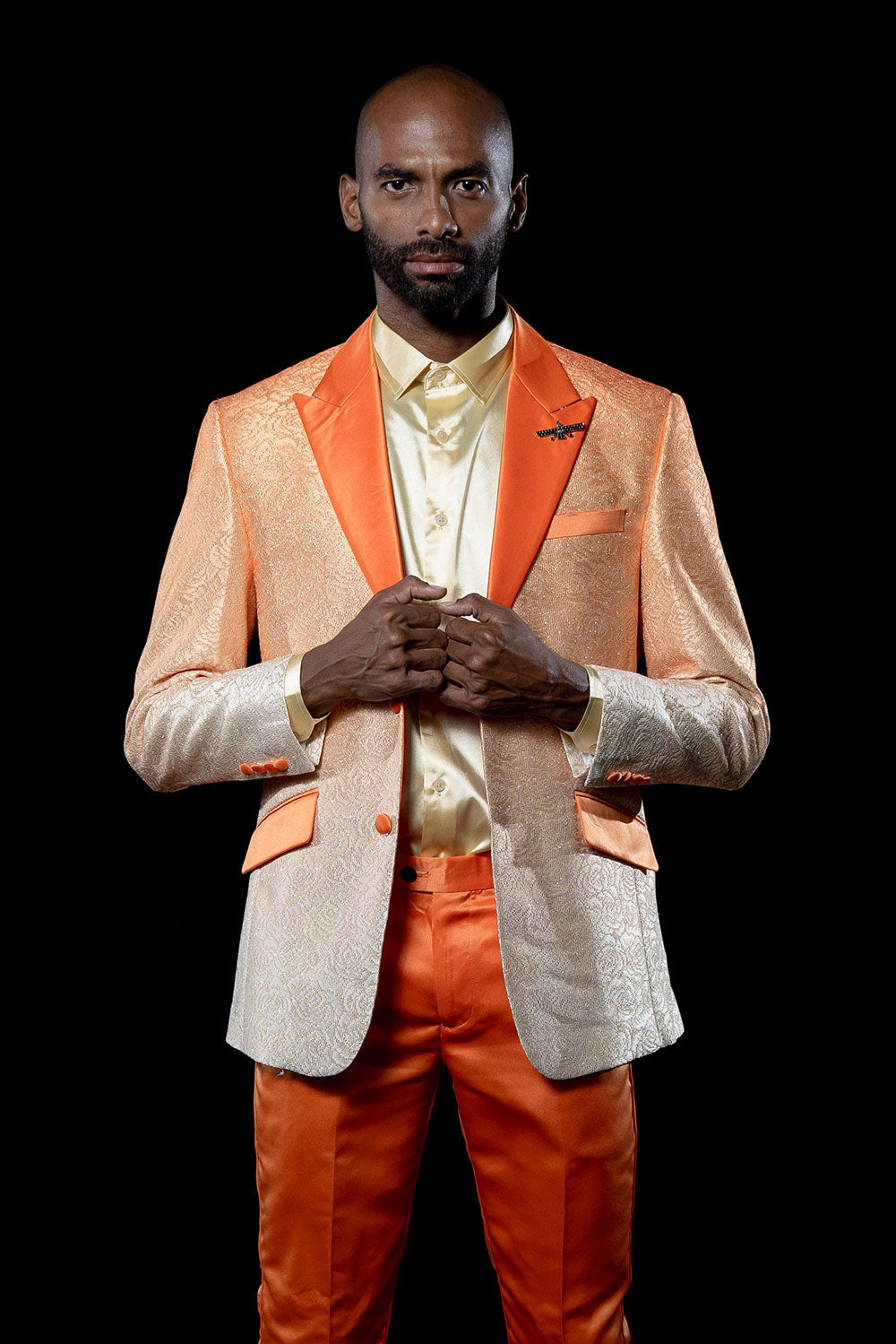 BARABAS Men's Two-Tone Floral Pattern Design Notched Blazer 3BL02 Orange