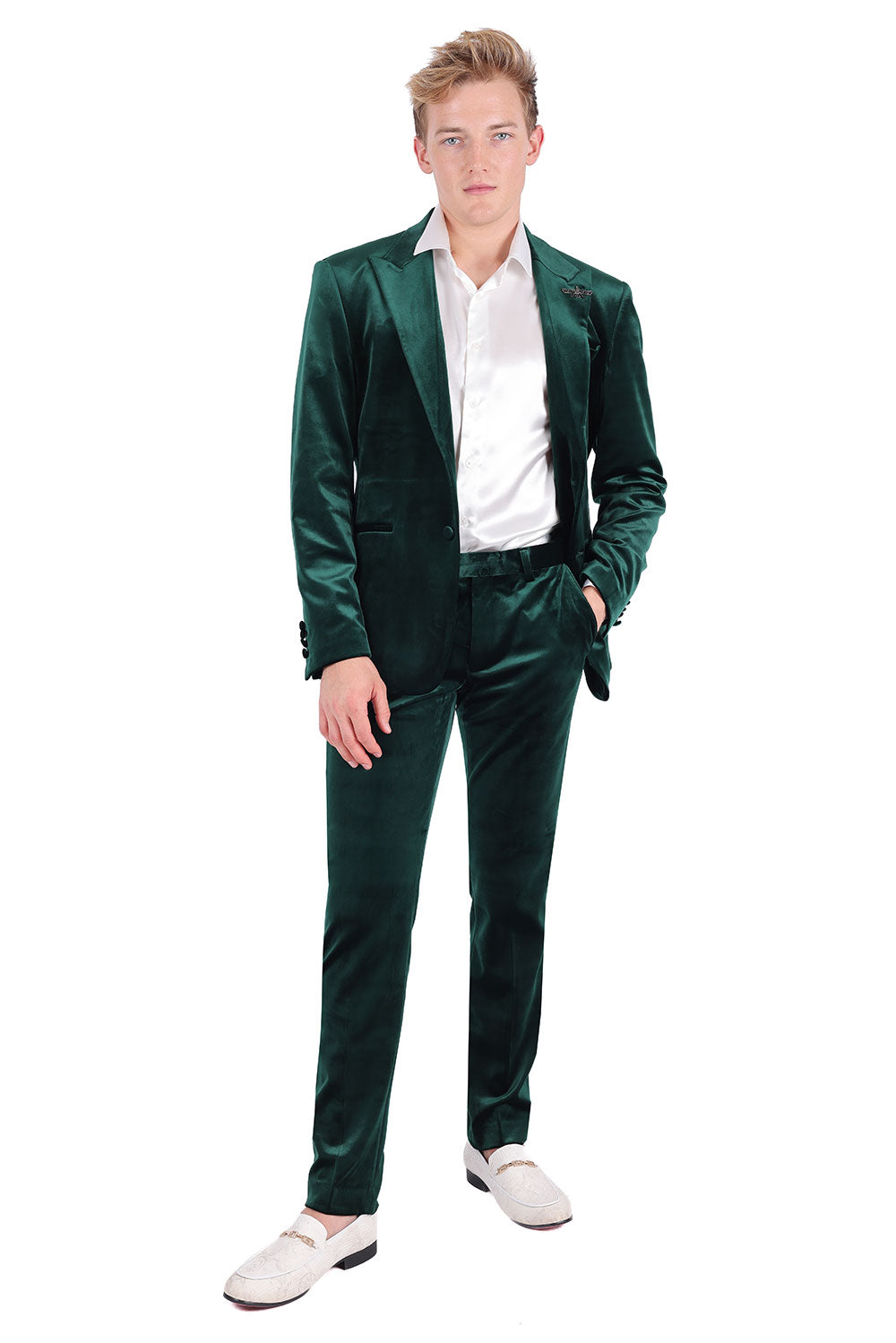 BARABAS Men's Velvet Shiny Finish Peak Lapel Blazer 3BL04 Green