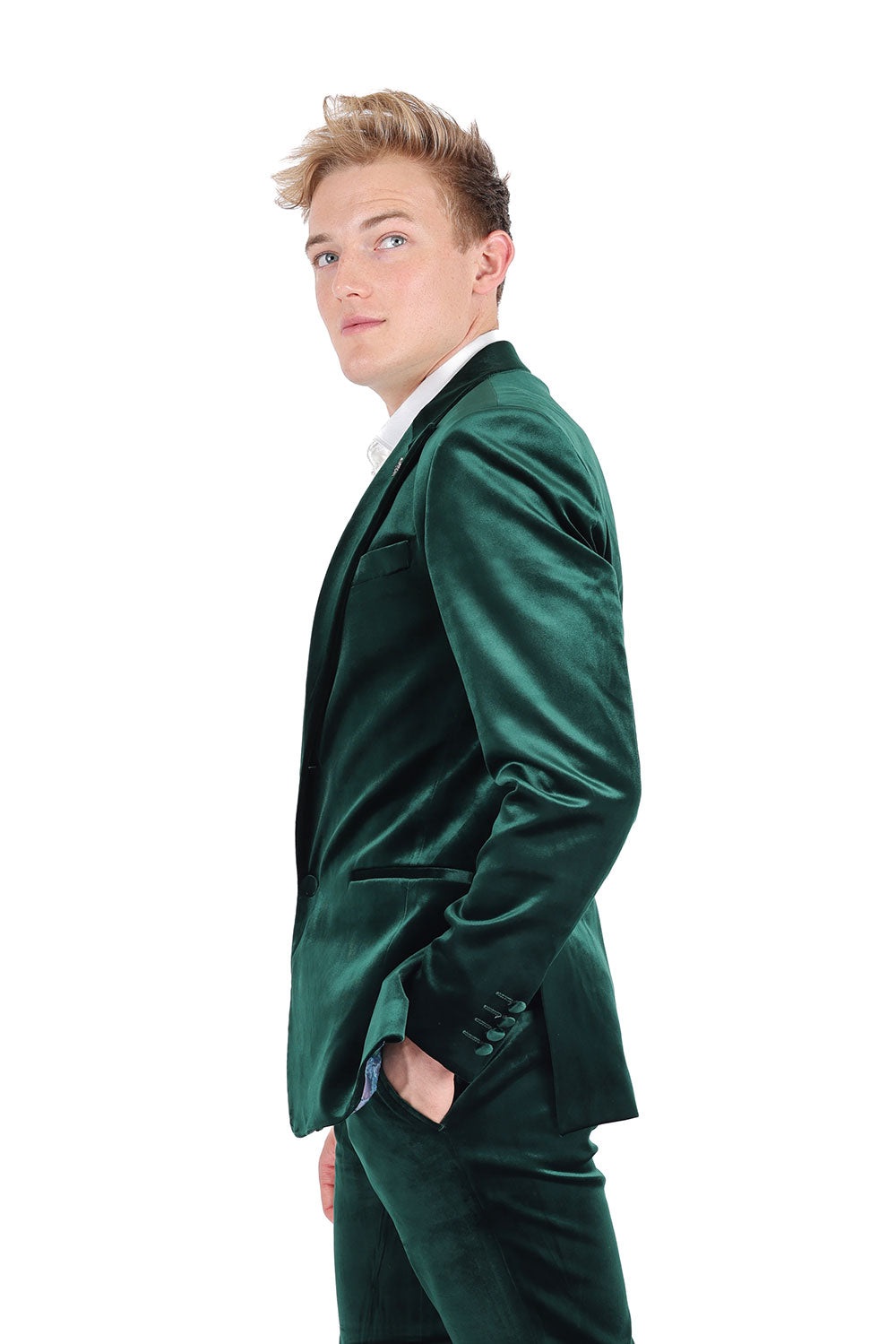 BARABAS Men's Velvet Shiny Finish Peak Lapel Blazer 3BL04 Green