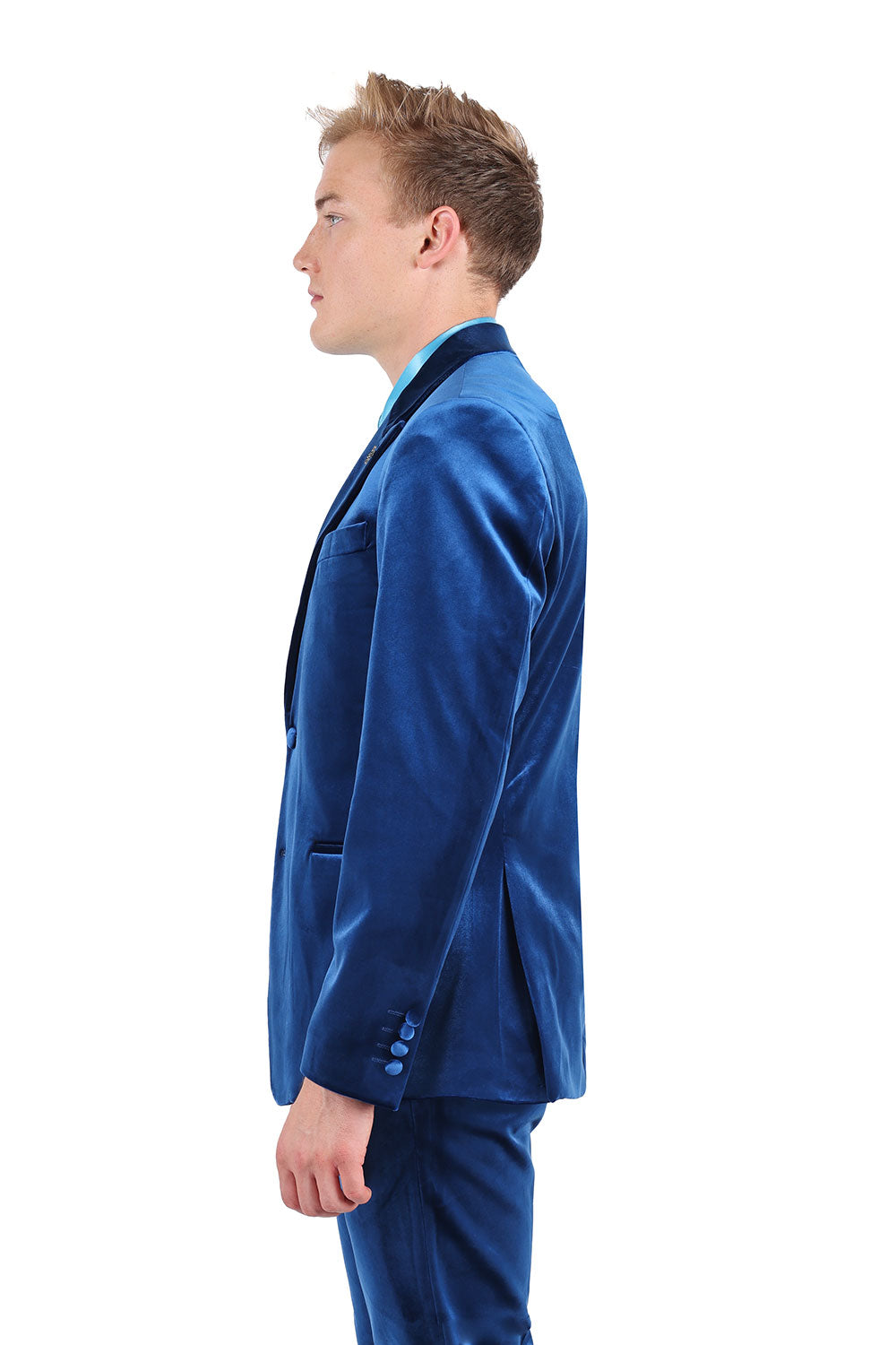 BARABAS Men's Velvet Shiny Finish Peak Lapel Blazer 3BL04 Blue