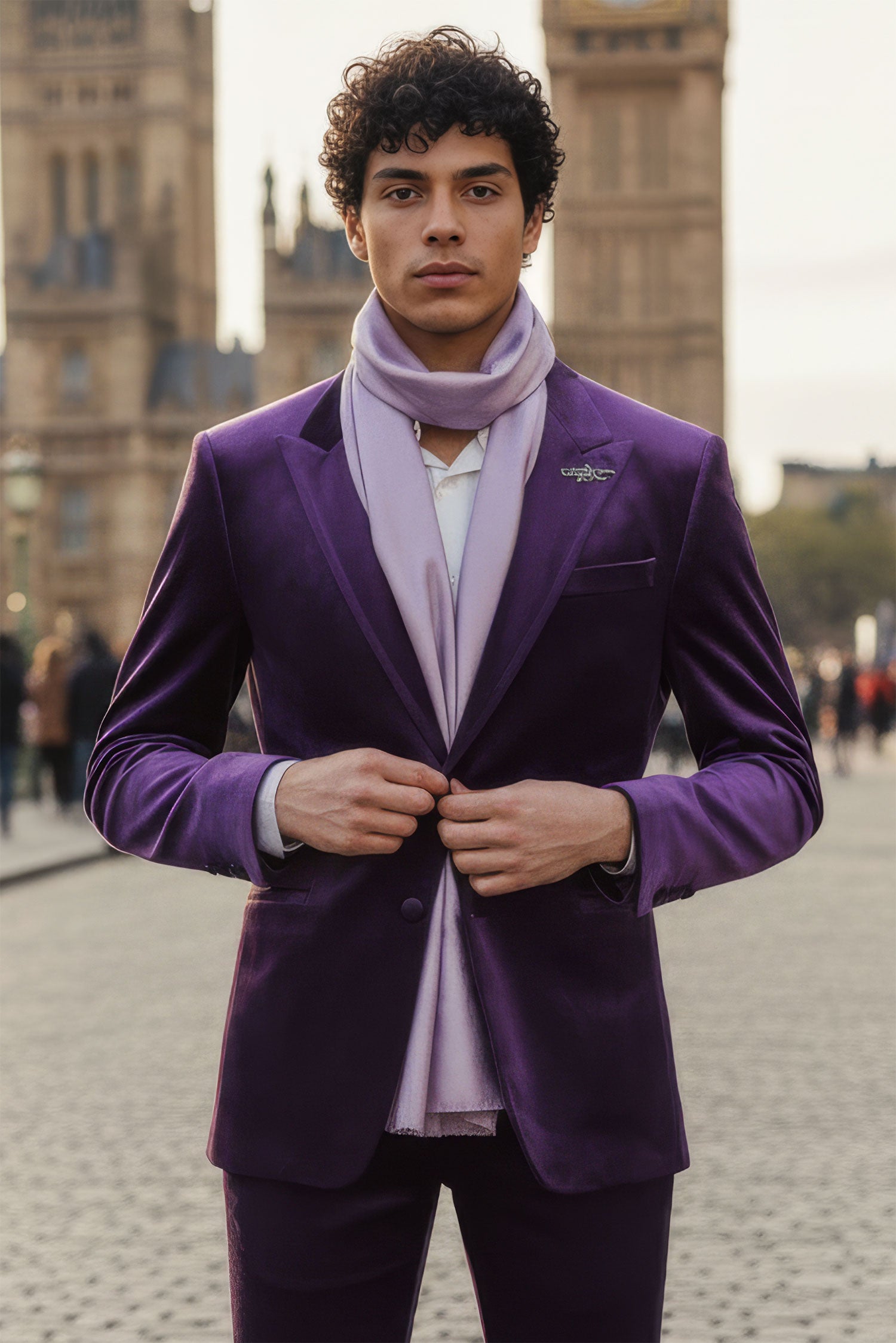 BARABAS Men's Velvet Shiny Finish Peak Lapel Blazer 3BL04 Purple