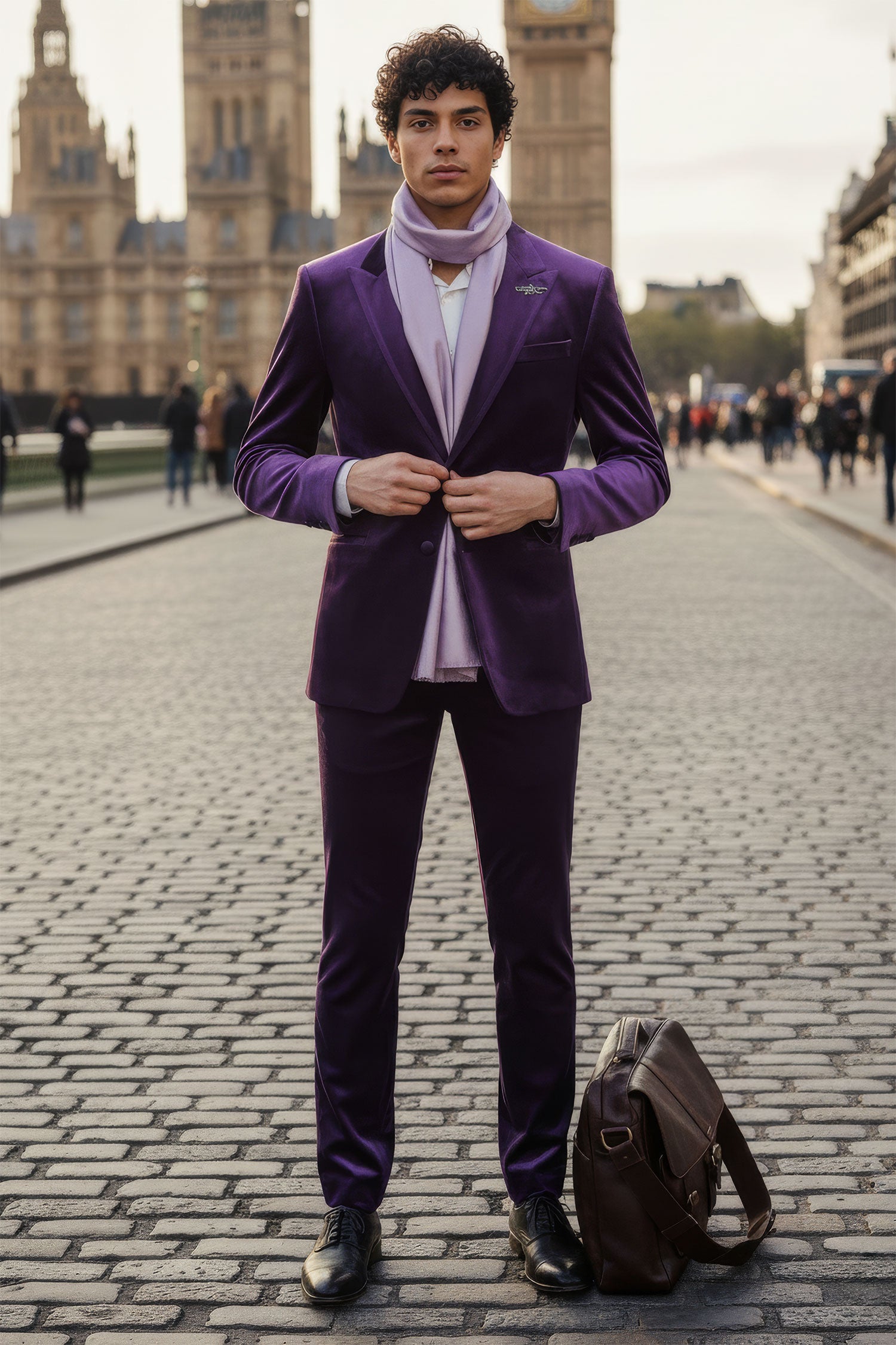 BARABAS Men's Velvet Shiny Finish Peak Lapel Blazer 3BL04 Purple