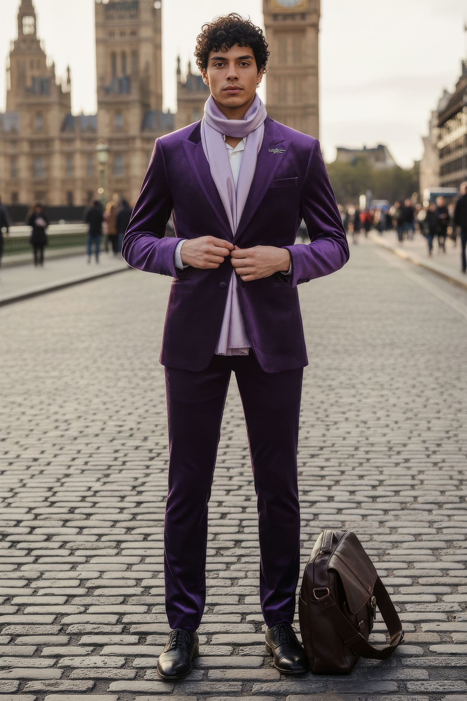 BARABAS Men's Velvet Shiny Finish Peak Lapel Blazer 3BL04 Purple