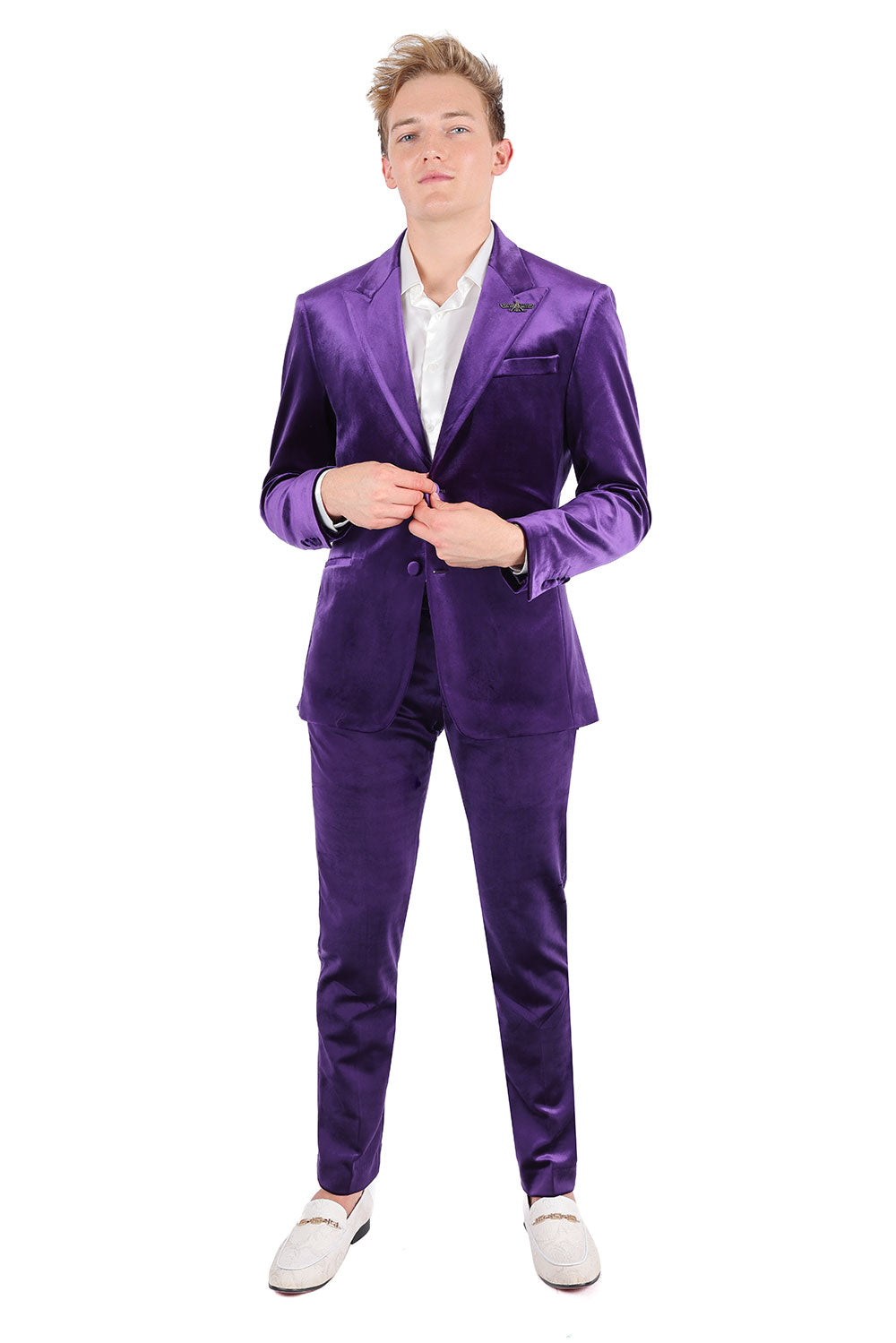 BARABAS Men's Velvet Shiny Finish Peak Lapel Blazer 3BL04 Purple