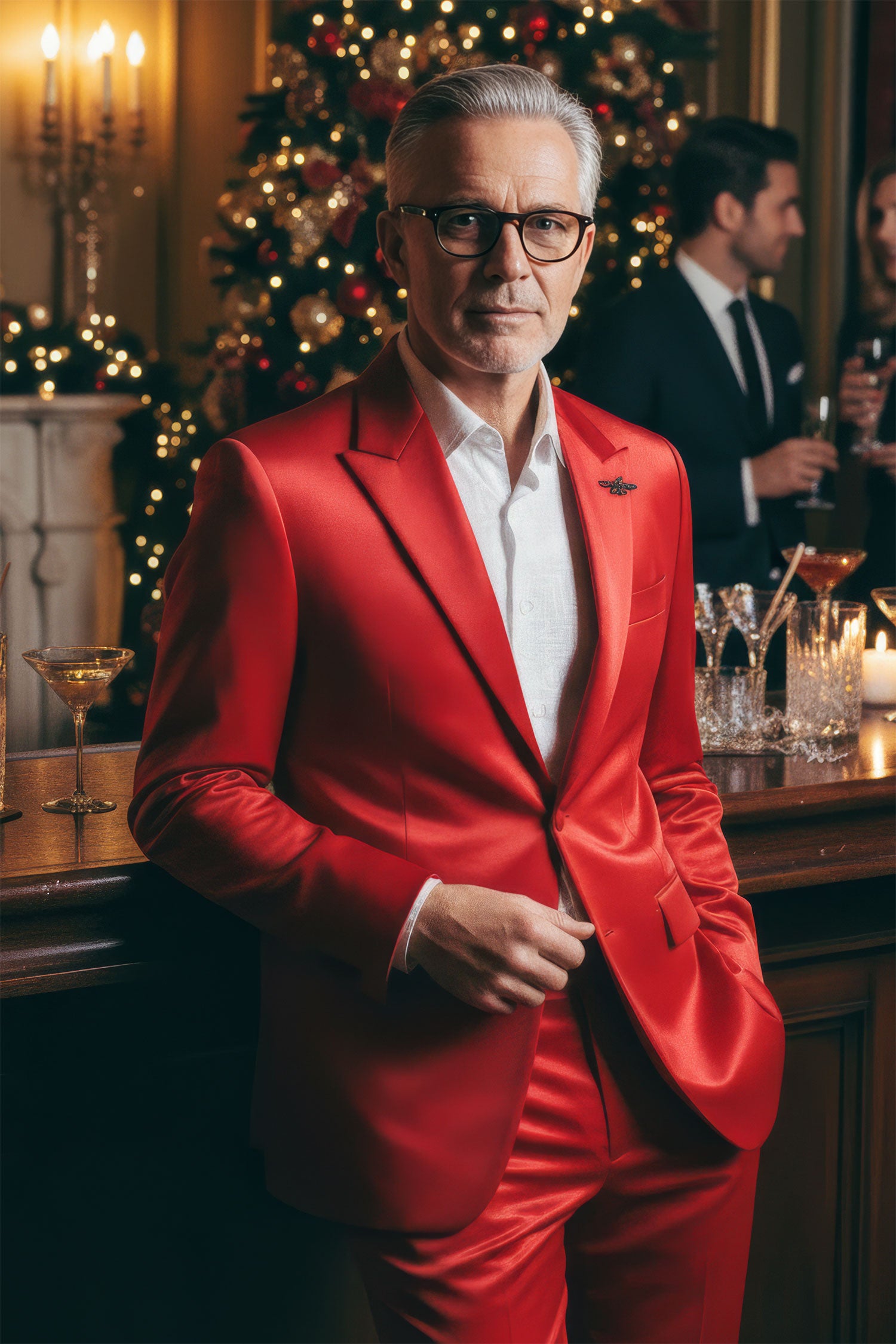 BARABAS Men's Velvet Shiny Finish Peak Lapel Blazer 3BL04 Red
