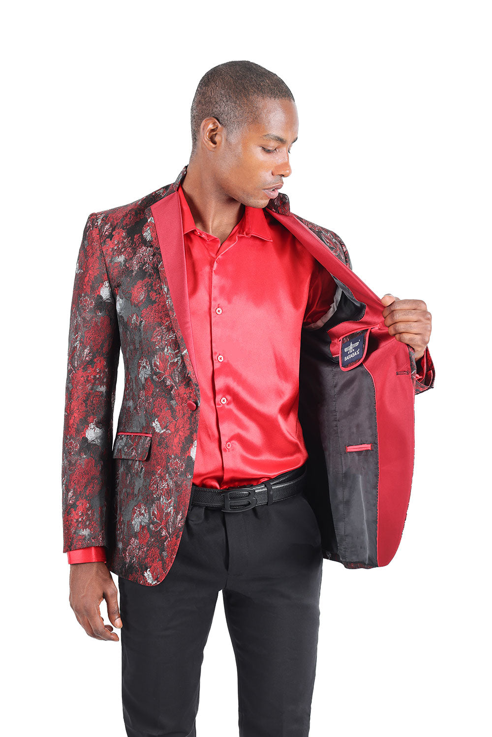 Barabas Men's Floral Decorative Luxury Notch Lapel Blazer 3BL07 Wine