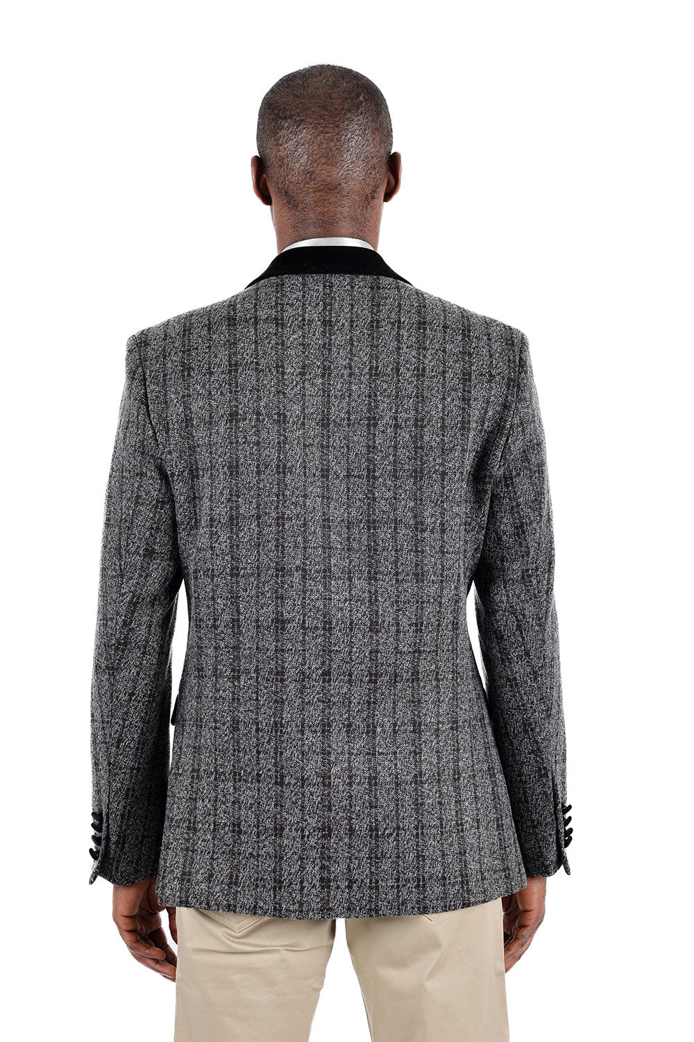 BARABAS Men's Plaid Tuxedo Sport Coat Blazer 3BL08 Dark Grey