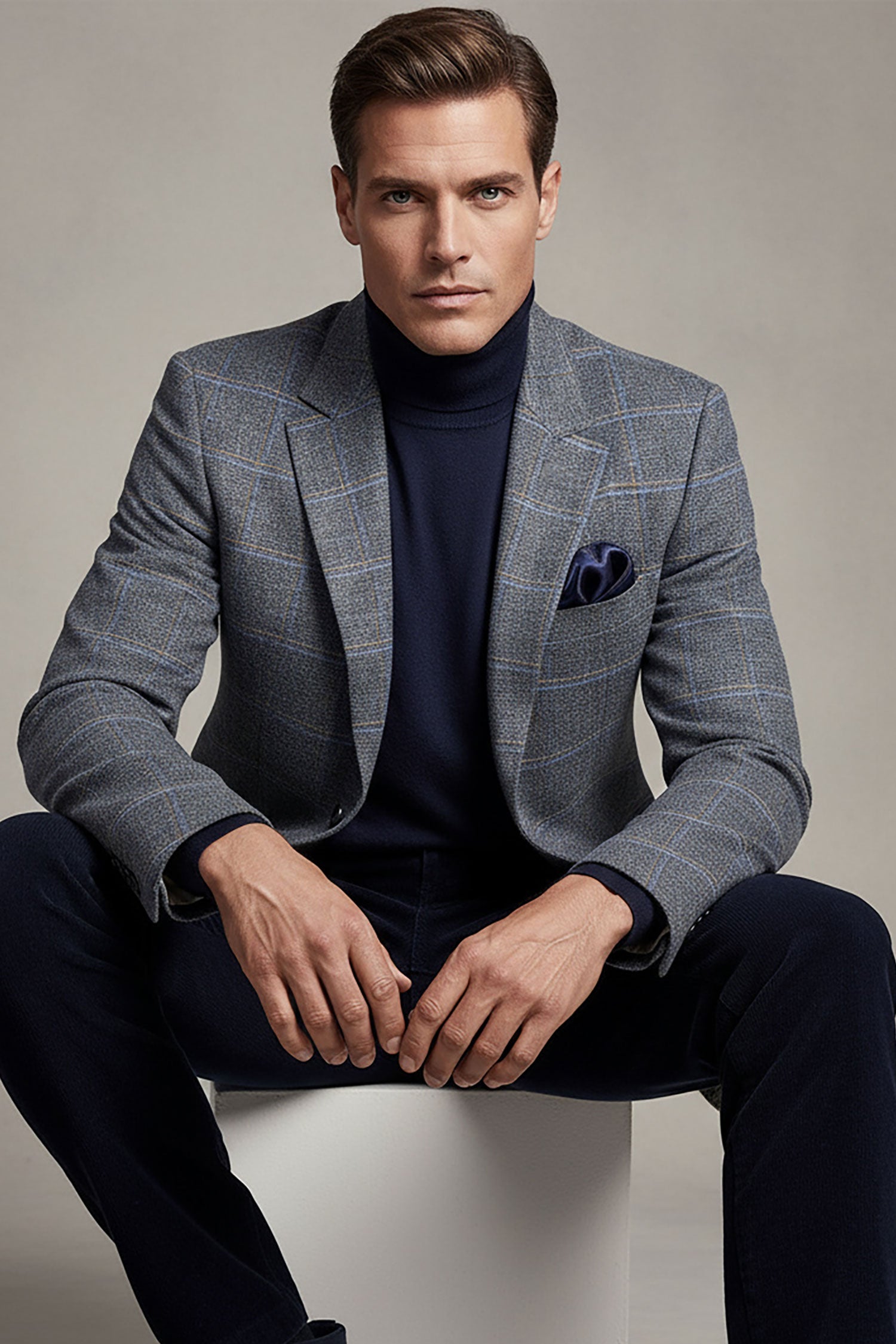 BARABAS Men's Wool Tweed Geometric Peak Lapel Blazer 3BL11 Blue