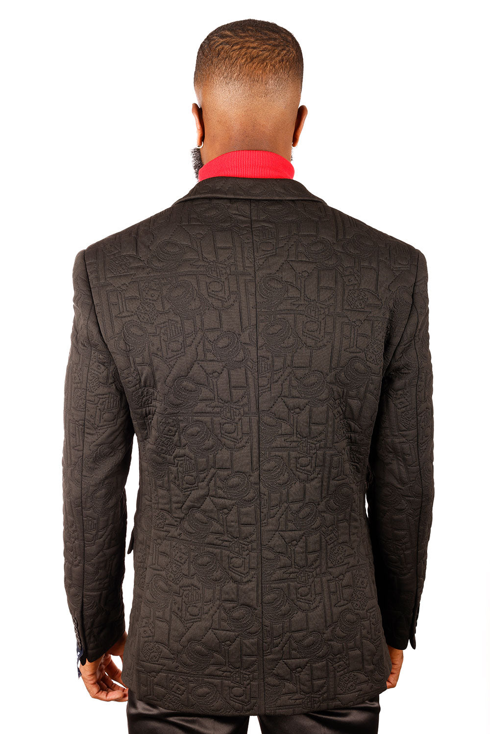 BARABAS Men's Embossed Geometric Matte Peak Lapel Blazer 3BL15 Black