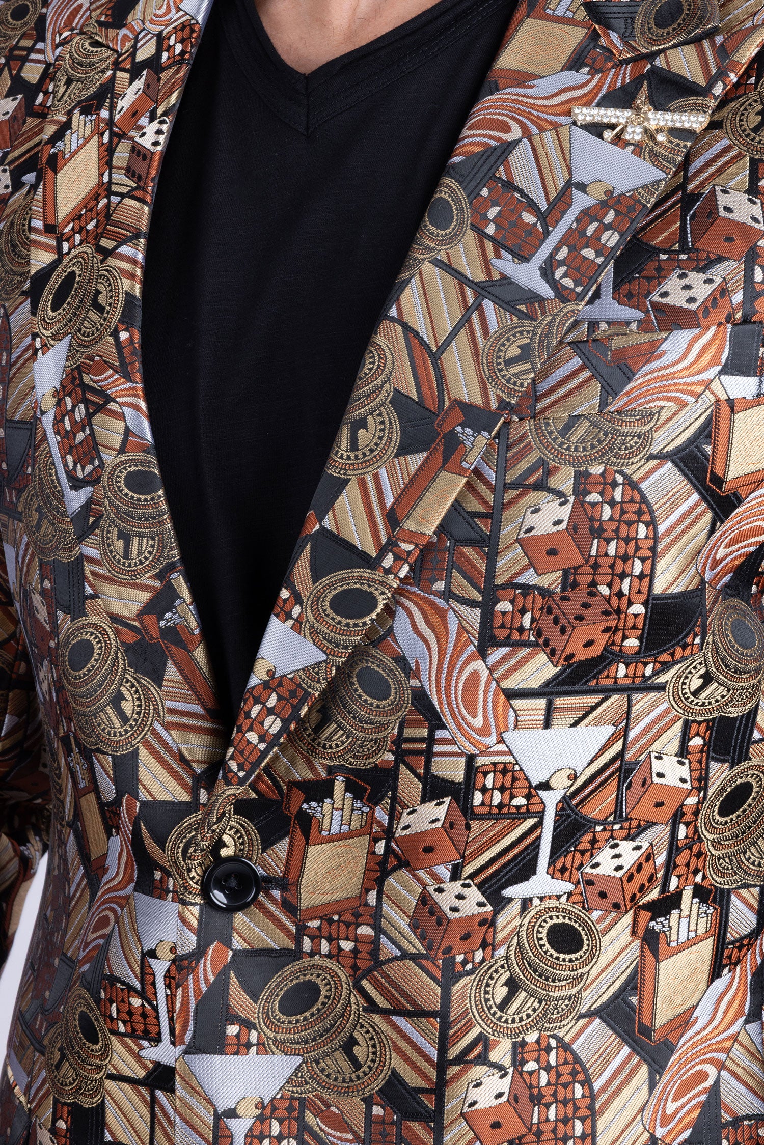 Barabas Men's Geometric Cubism Peak Lapel Blazer 3BL20 Gold