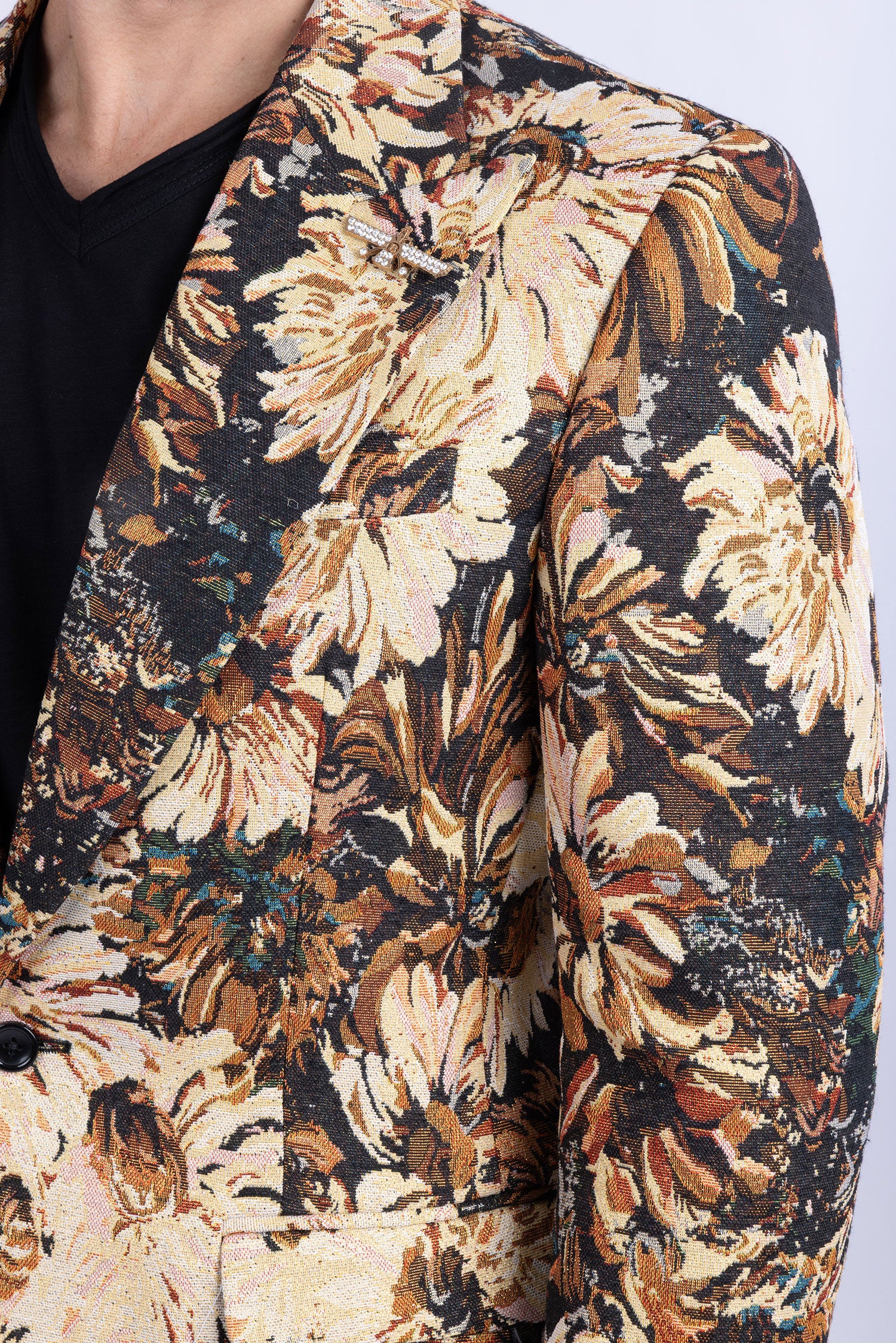 Barabas Men's Floral Printed Royal Peal Lapel Blazer 3BL21 Brown