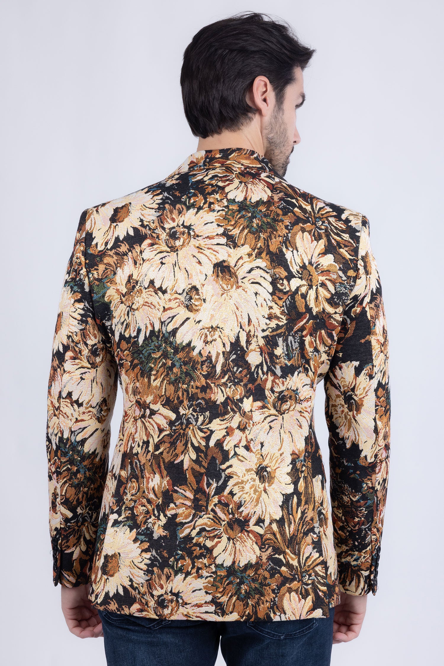 Barabas Men's Floral Printed Royal Peal Lapel Blazer 3BL21 Brown