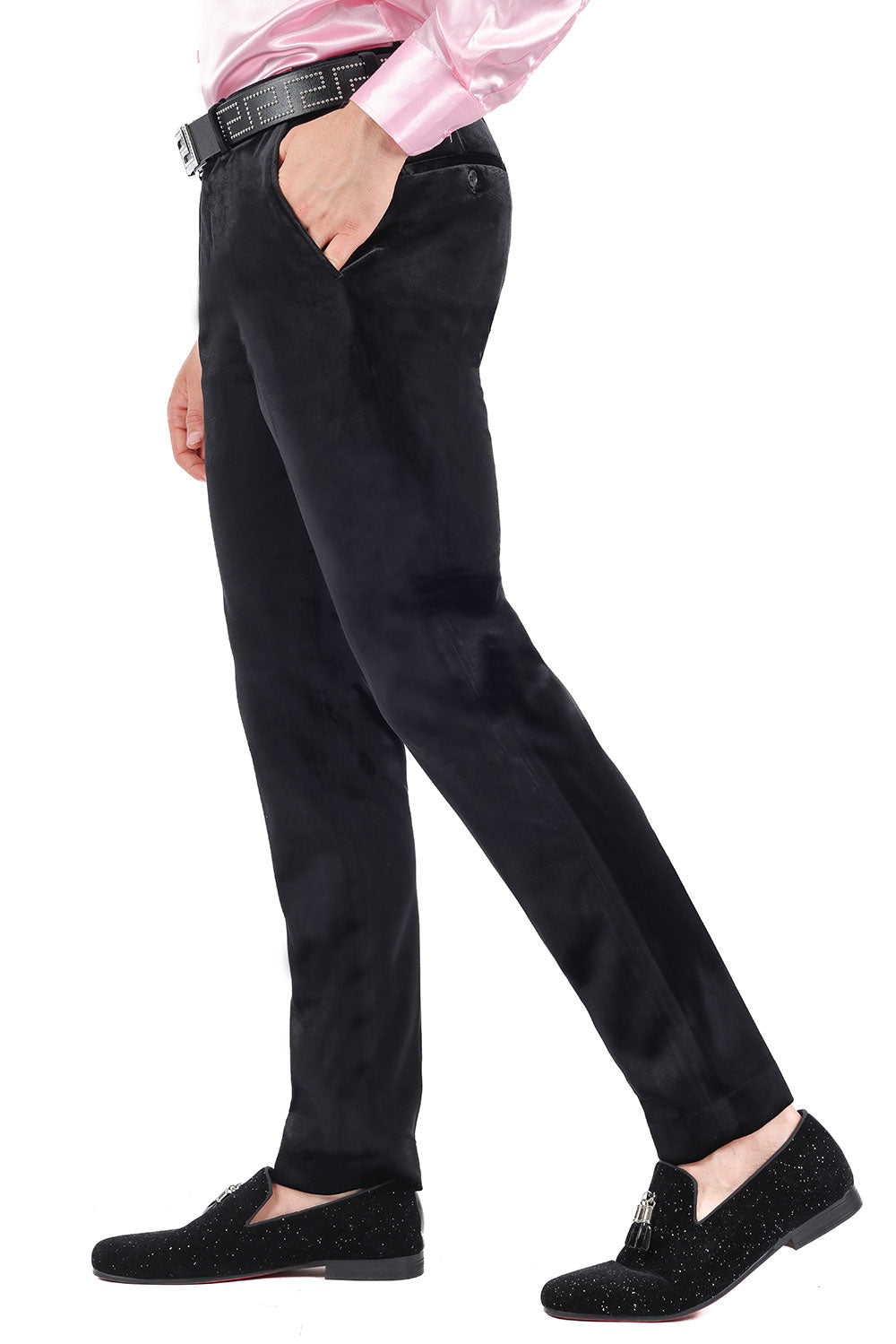 Barabas Men's Velvet Shiny Chino Solid Color Dress Pants 3CP04 Black