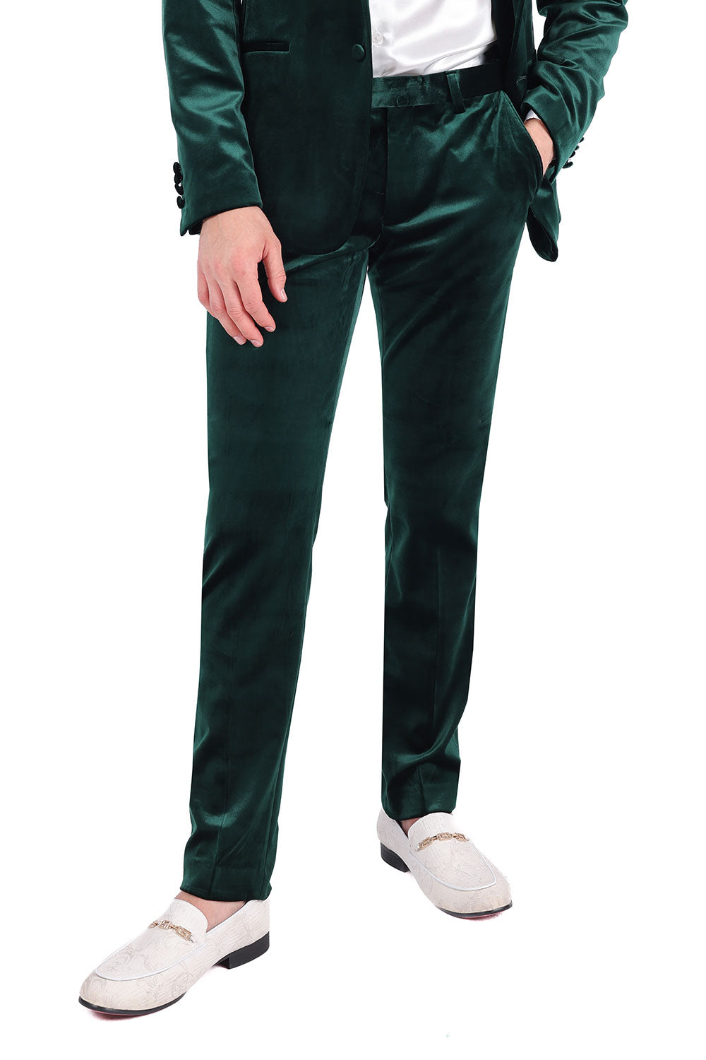 Barabas Men's Velvet Shiny Chino Solid Color Dress Pants 3CP04 Hunter Green