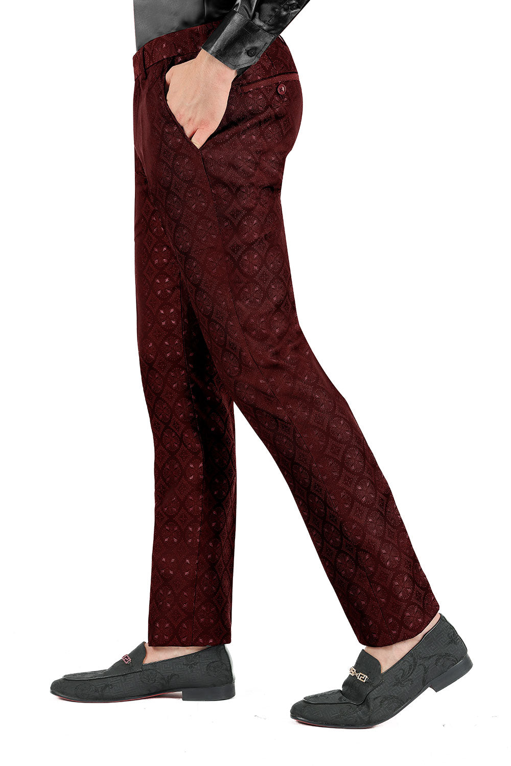 BARABAS Men's Decorative Geometric Printed Chino Pants 3CP05 Wine