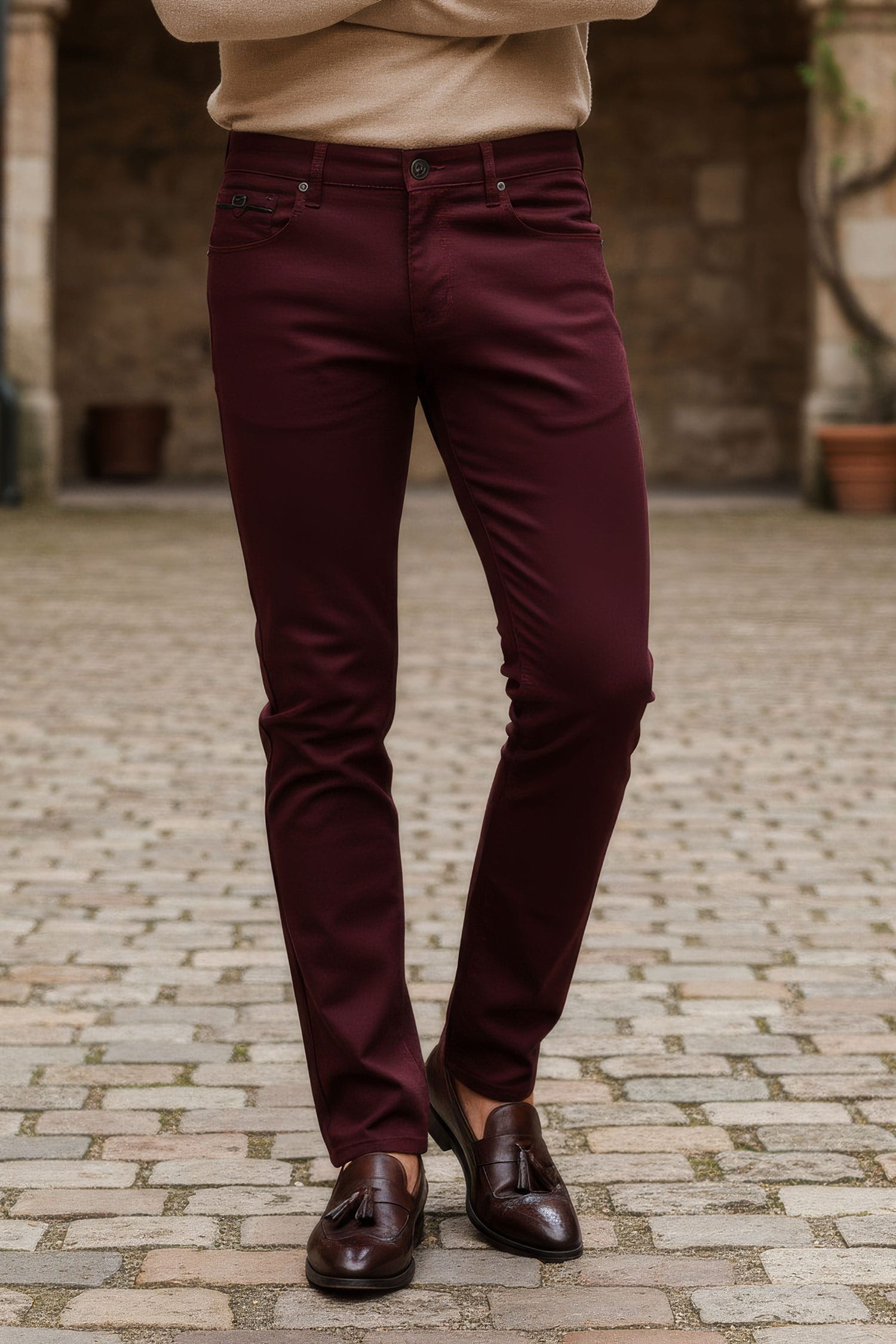 Barabas Men's Slim Fit Solid Color Plain Premium Jeans 3CPW32 Burgundy
