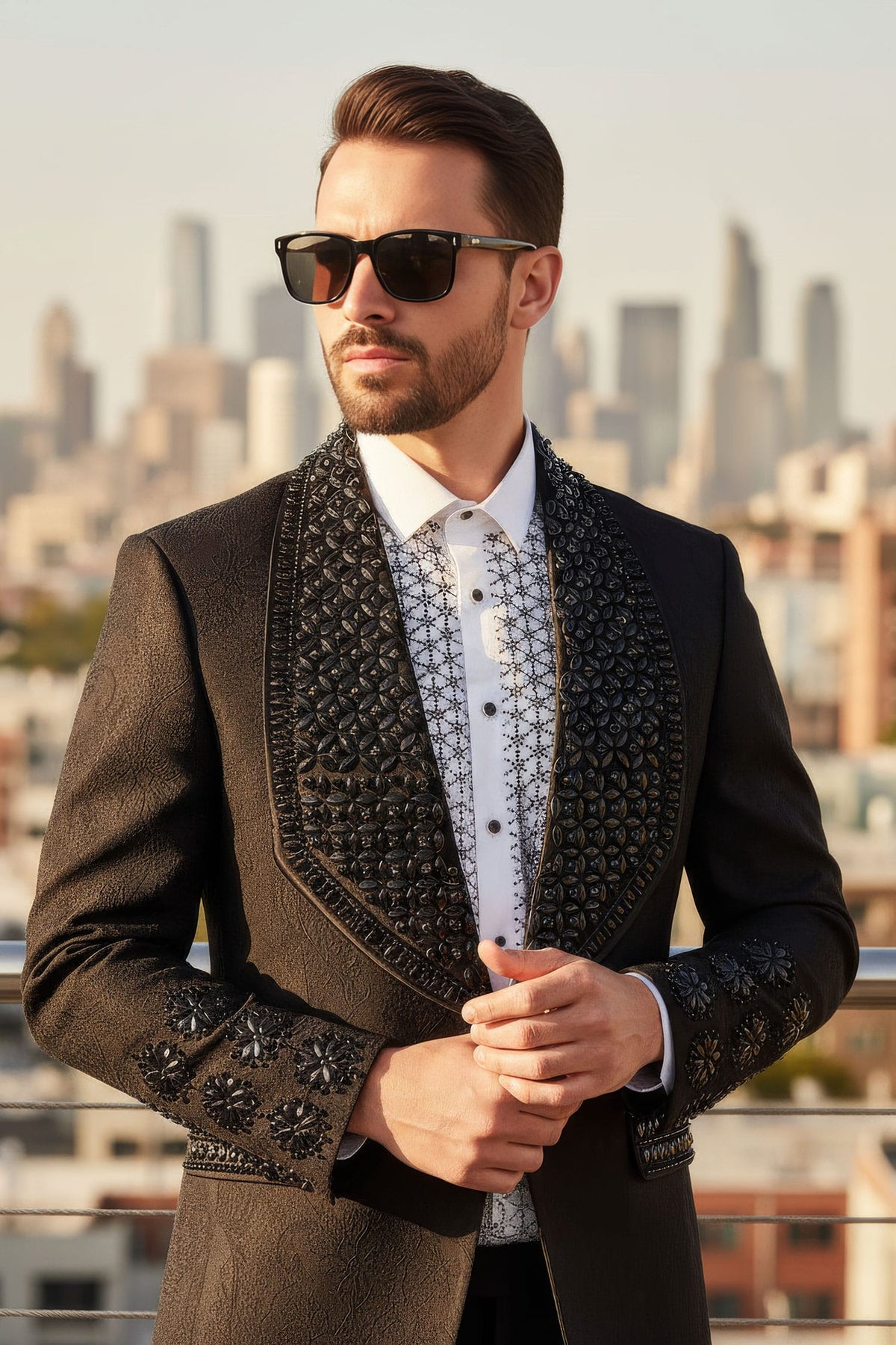 Barabas Elite Men's Rhinestone Luxury Shawl Collar Blazer 3EBL14 Black
