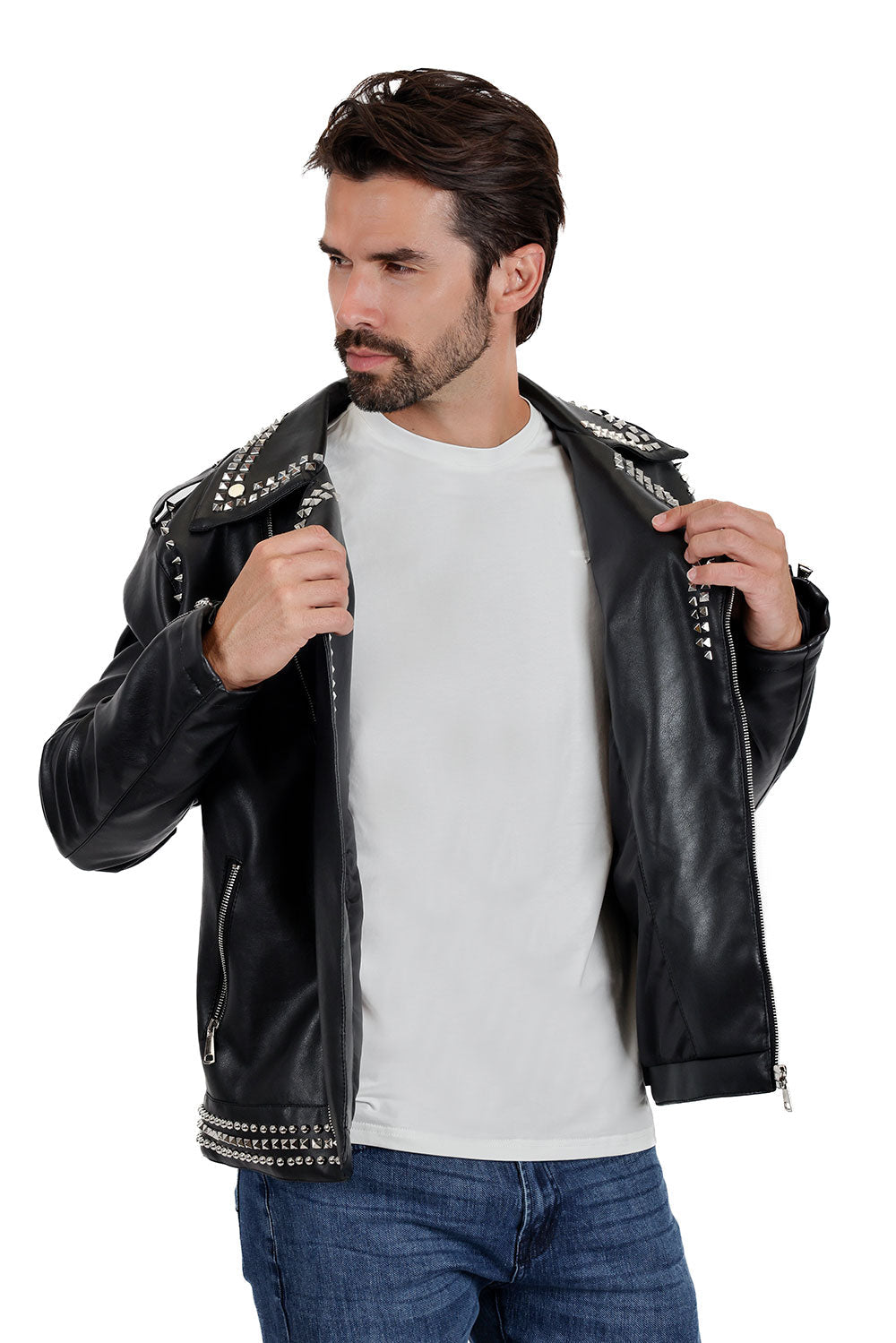 Barabas Men's Spiked Premium Motorcycle Biker Jacket 3JPU26 Black and Silver