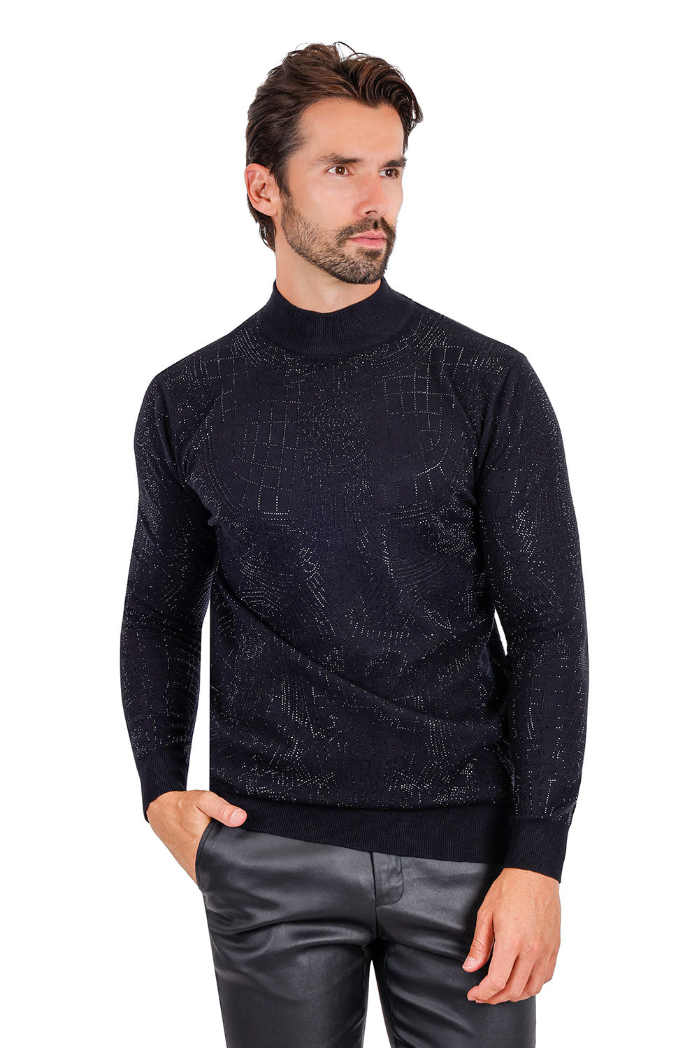 Barabas Men's Rhinestone Long Sleeve Turtleneck Sweater 3LS2107 Black