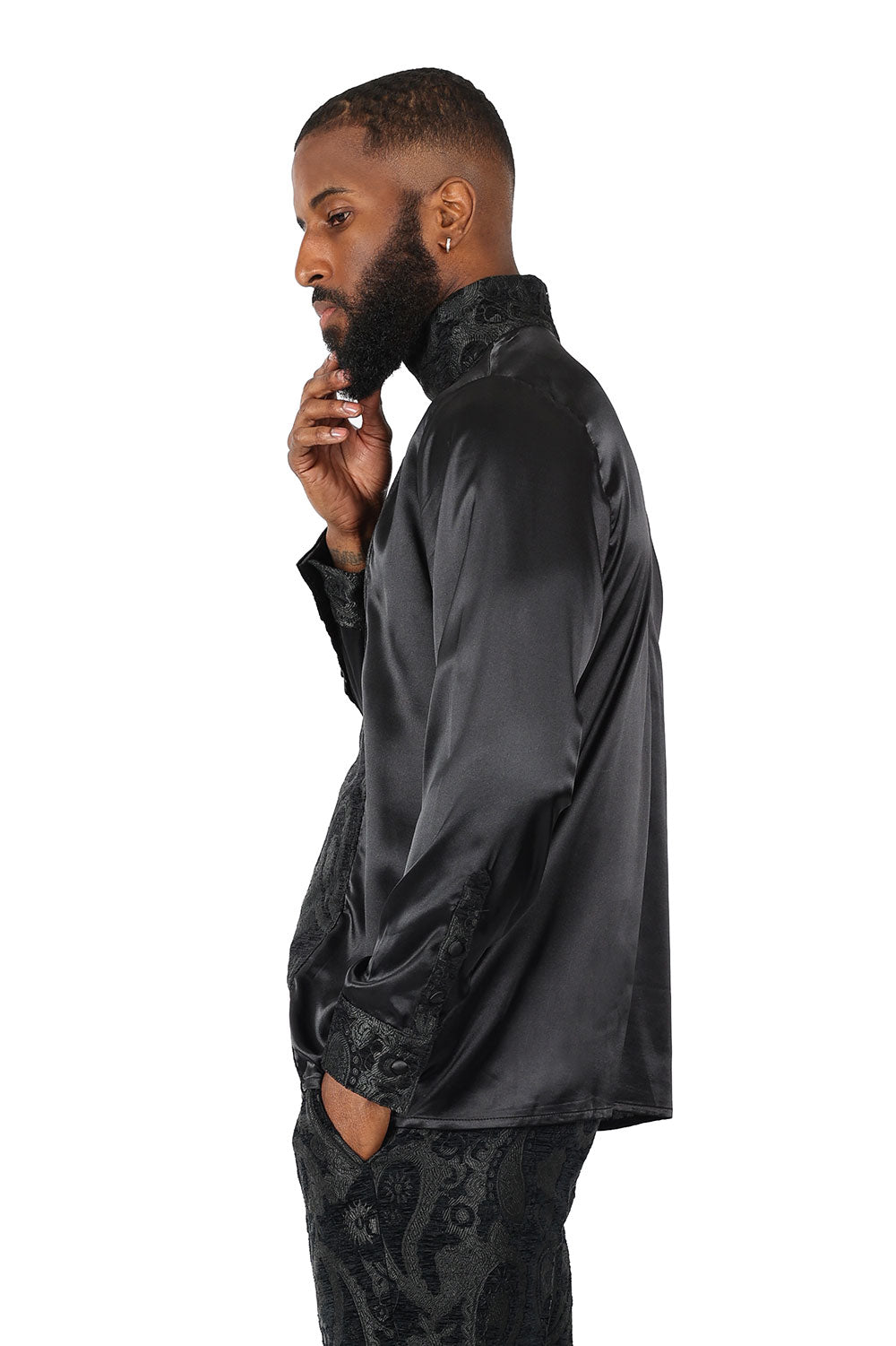 BARABAS Men's Paisley Long Sleeve Turtle Neck shirt 3MT05 Black