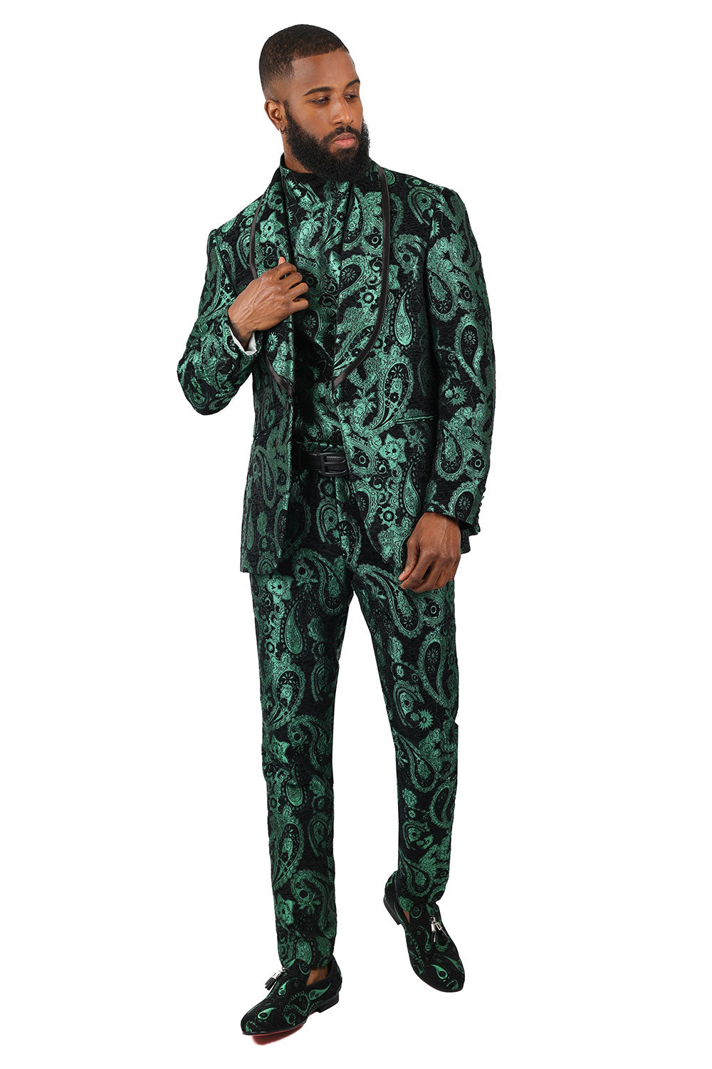 BARABAS Men's Paisley Long Sleeve Turtle Neck shirt 3MT05 Green