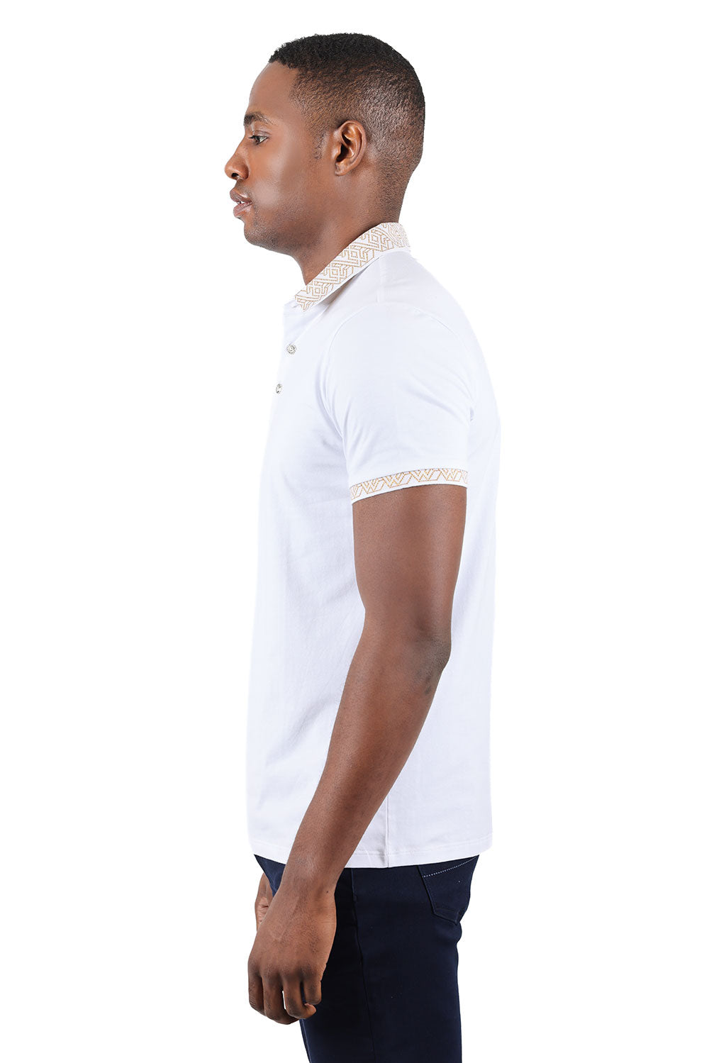 Barabas Men's Collar Pattern Short Sleeve Solid Color Shirts 3P01 White Gold