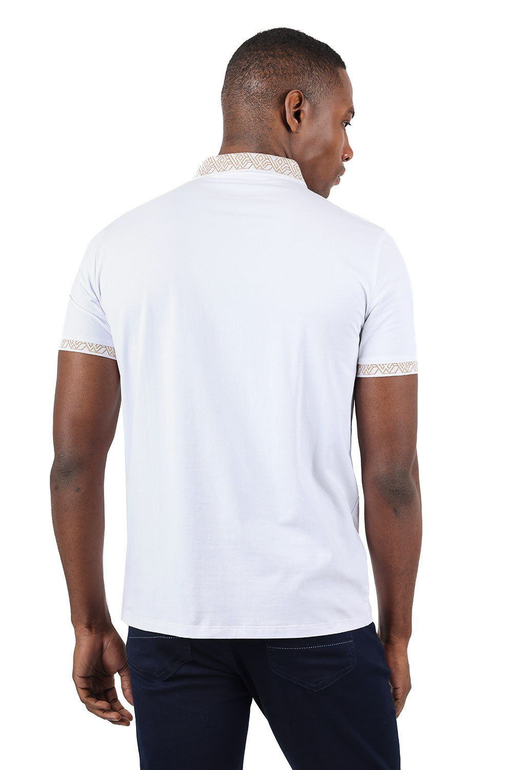 Barabas Men's Collar Pattern Short Sleeve Solid Color Shirts 3P01 White Gold