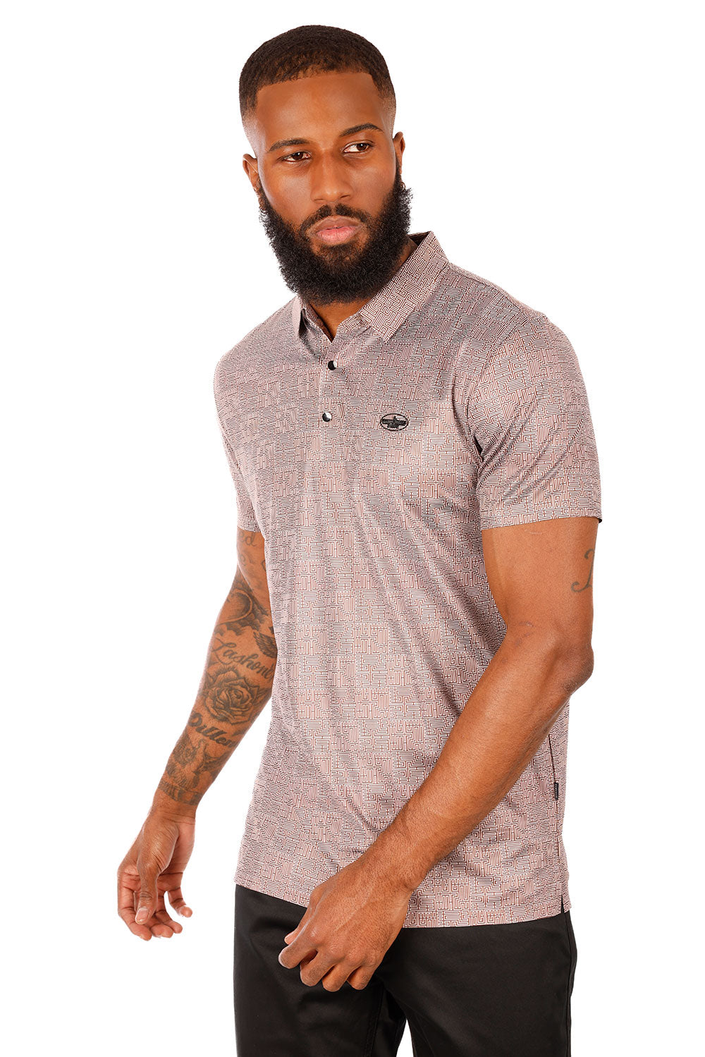 Barabas Men's Geometric Shiny Short Sleeve Polo Shirts 3P05 Brown