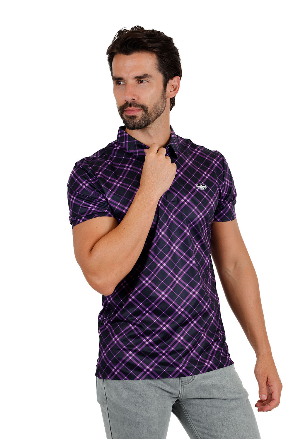 Barabas Men's Printed Shiny Diamond Polo Short Sleeve Shirts 3P06 Green Black
