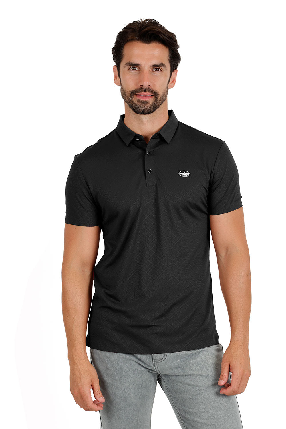 Barabas Men's Premium Solid Diamond  Polo Short Sleeve Shirts 3P07 Black