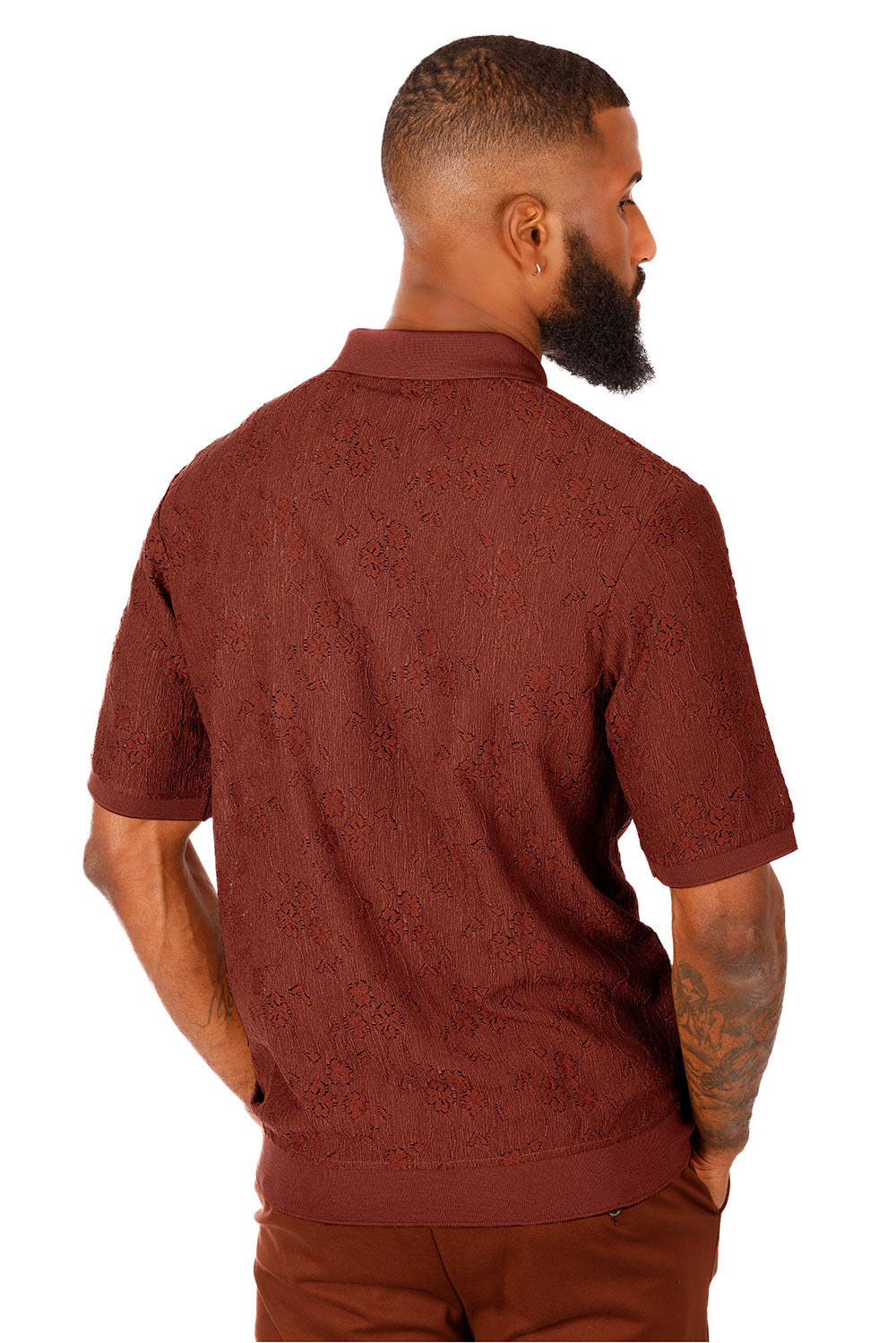 Barabas Men's French Crochet Floral Short Sleeve Polo Shirts 3P13 Astro Dust