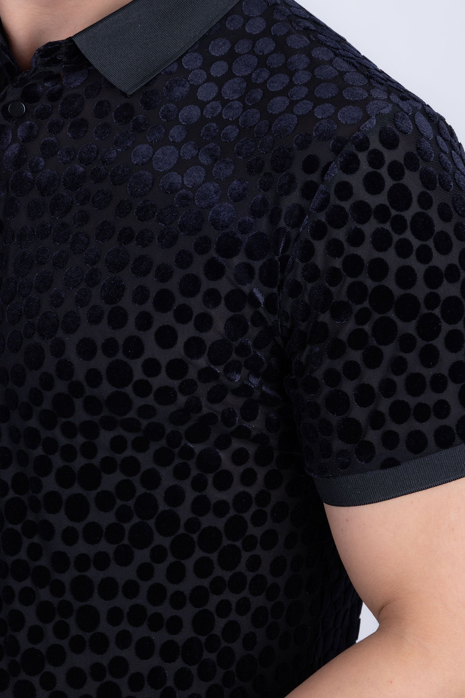 BARABAS Men's Polka Dotted See Through Short Sleeve Polo Shirts 3PP835 Black