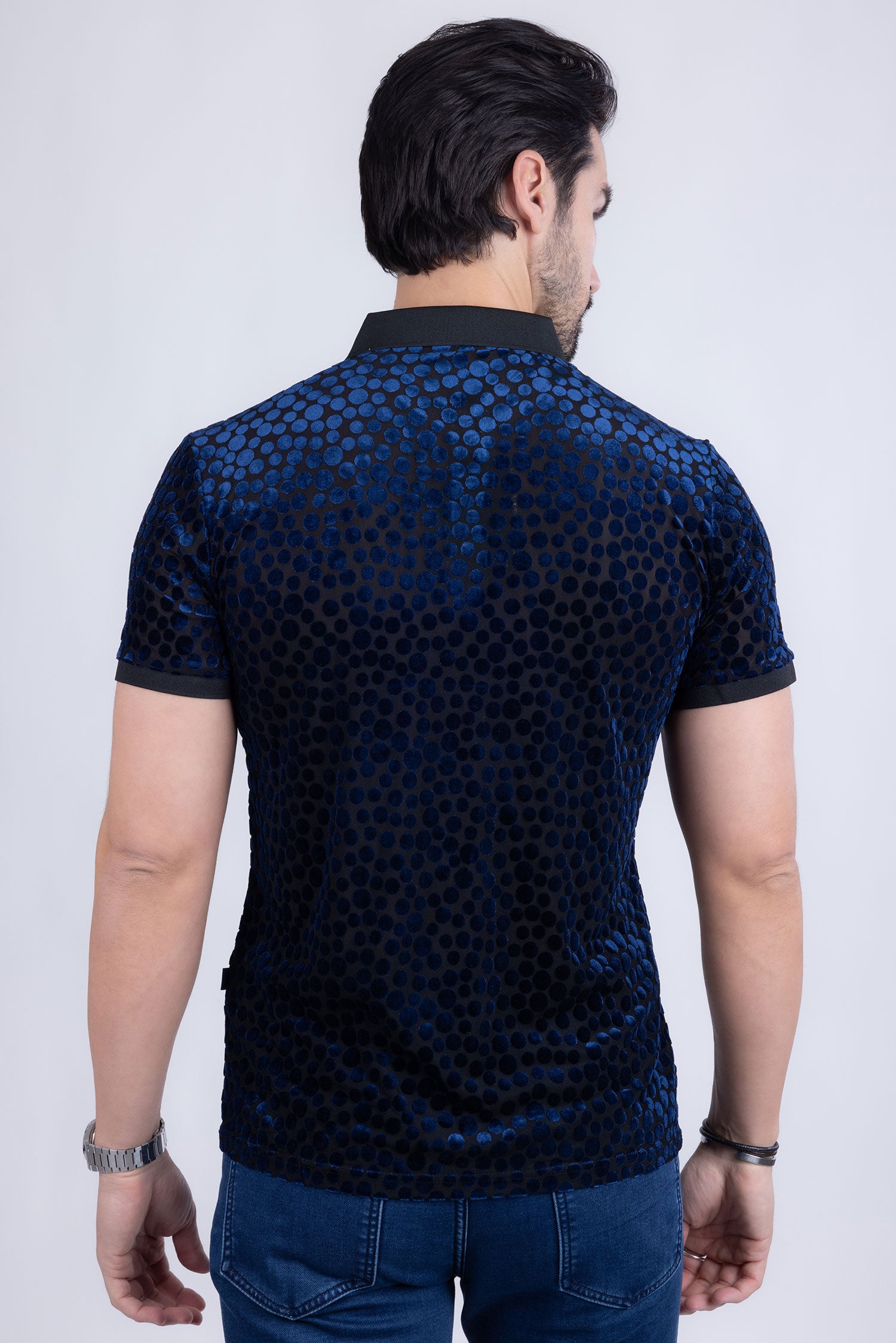 BARABAS Men's Polka Dotted See Through Short Sleeve Polo Shirts 3PP835 Navy