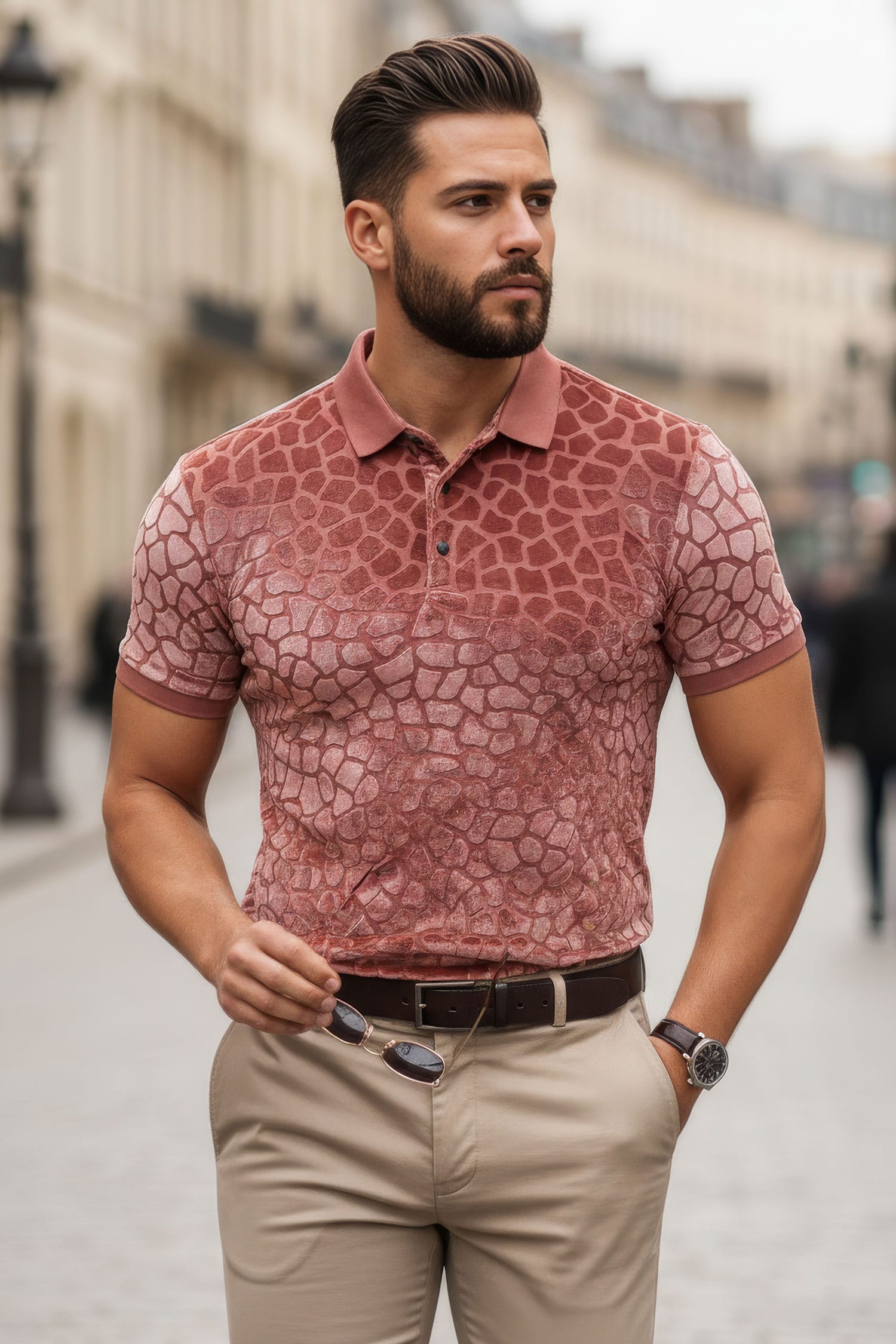 BARABAS Men's Leopard See Through Short Sleeve Polo Shirts 3PP838 Peach