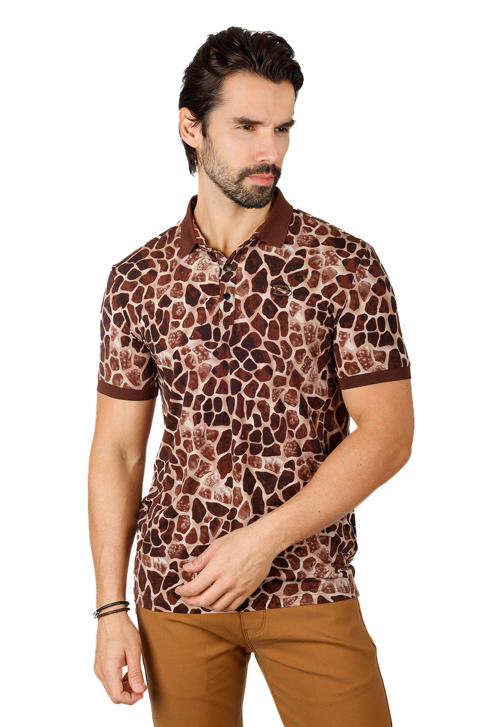 Barabas Men's Rocks Geometric Short Sleeve Polo Shirts 3PS130 Brown
