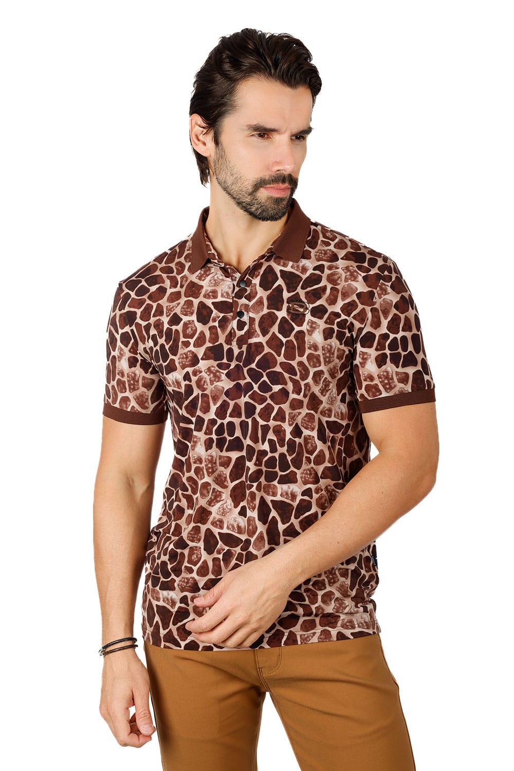 Barabas Men's Rocks Geometric Short Sleeve Polo Shirts 3PS130 Brown