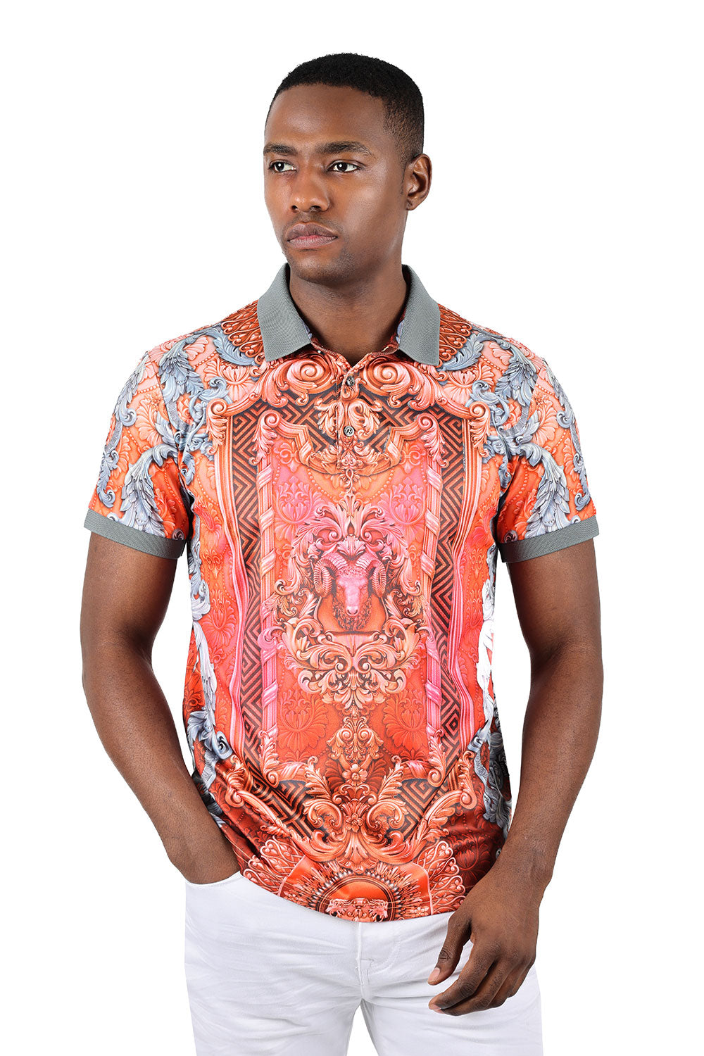 Barabas Men's Ram Greek Pillars Prints Graphic Polo Shirts 3PSP02