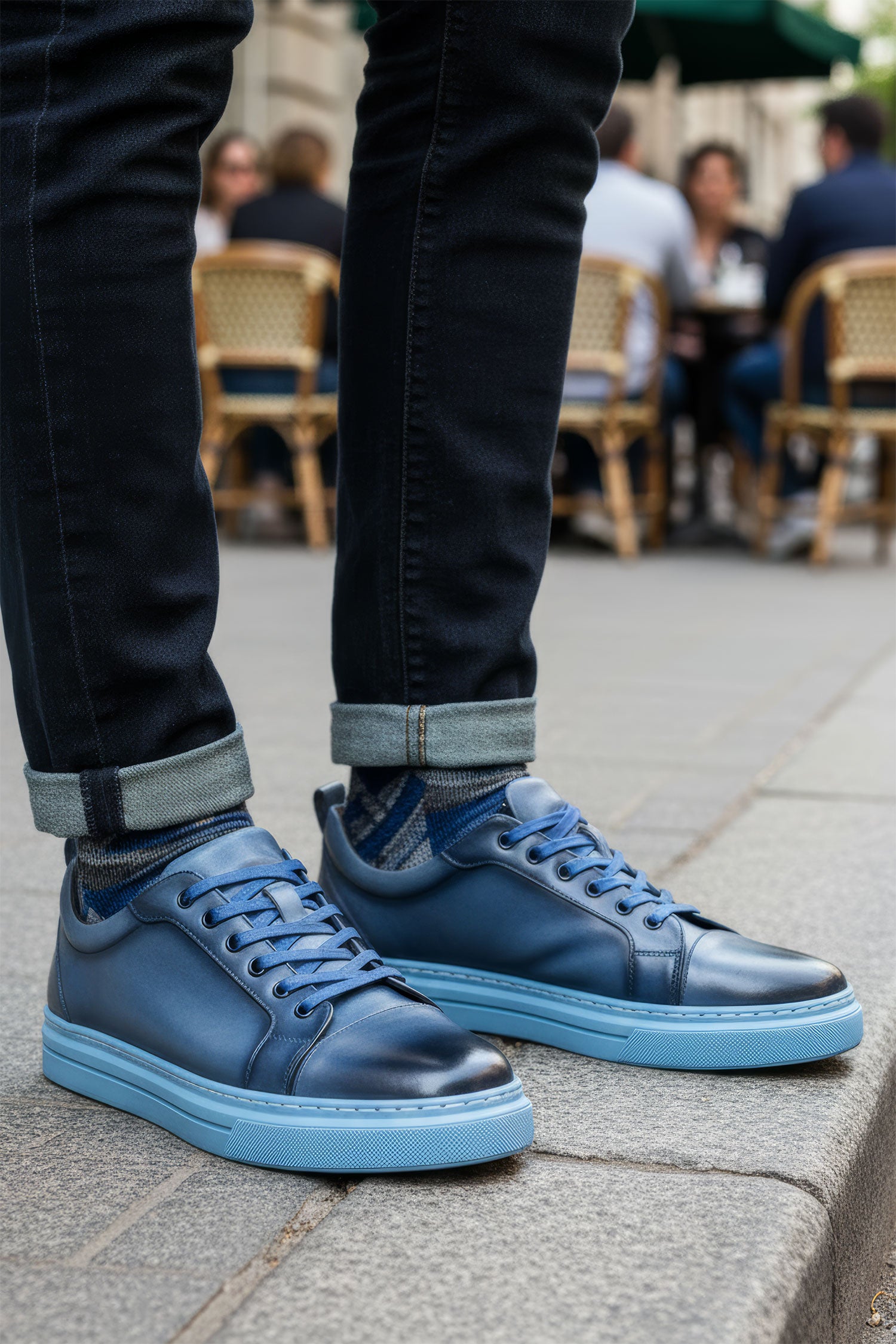 Barabas Men's Premium Leather Low Top Casual Sneaker 3SH21 Blue