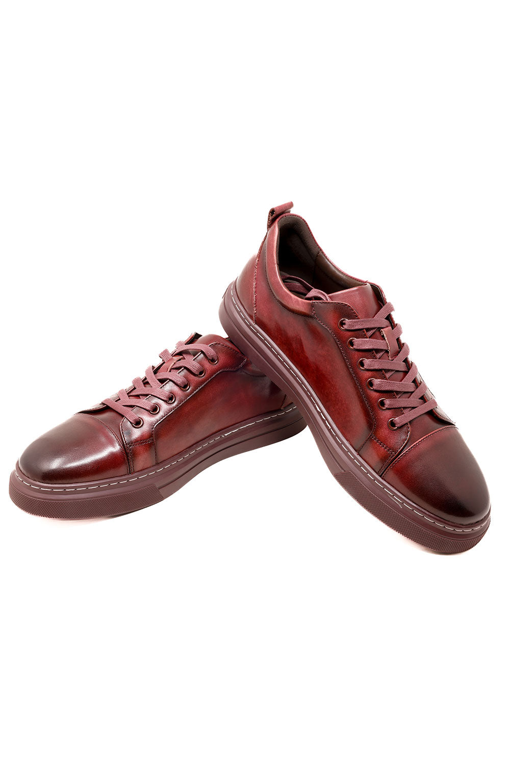 Barabas Men's Premium Leather Low Top Casual Sneaker 3SH21 Burgundy